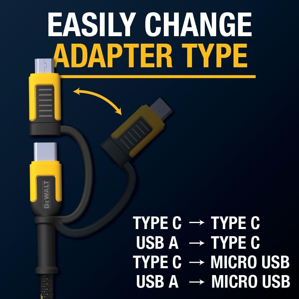 Cable 4 en 1 DEWALT Tipo C/Micro USB para iPhone y Android