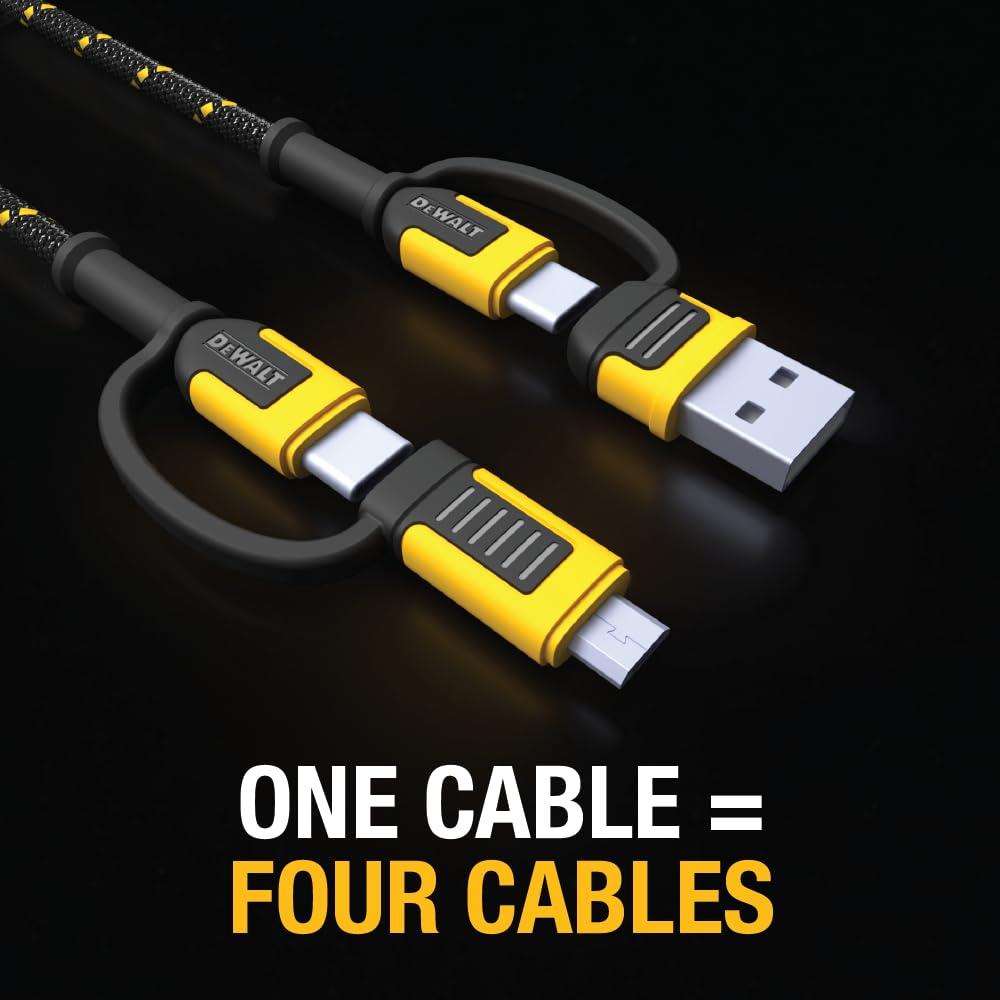 Cable 4 en 1 DEWALT Tipo C/Micro USB para iPhone y Android