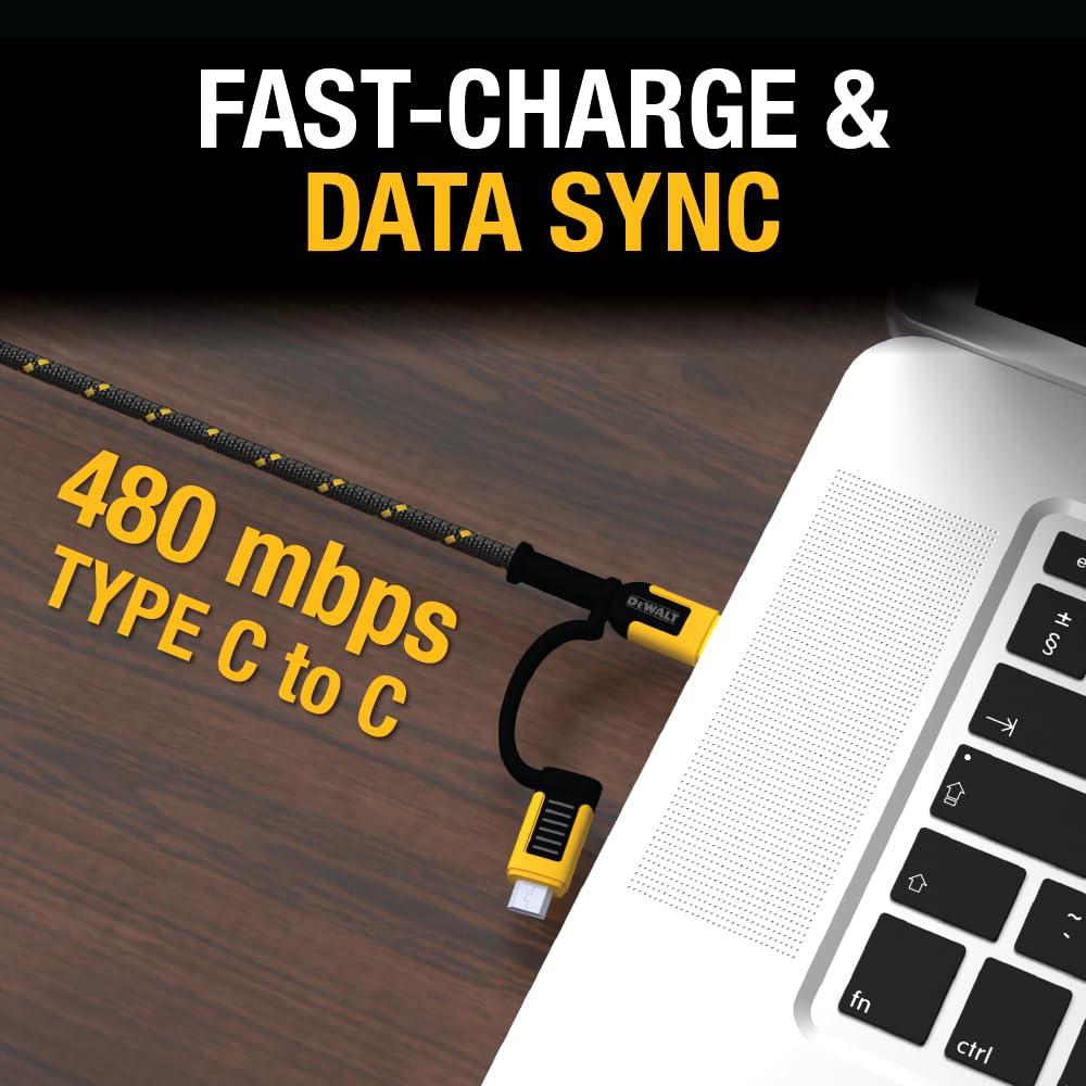Cable 4 en 1 DEWALT Tipo C/Micro USB para iPhone y Android