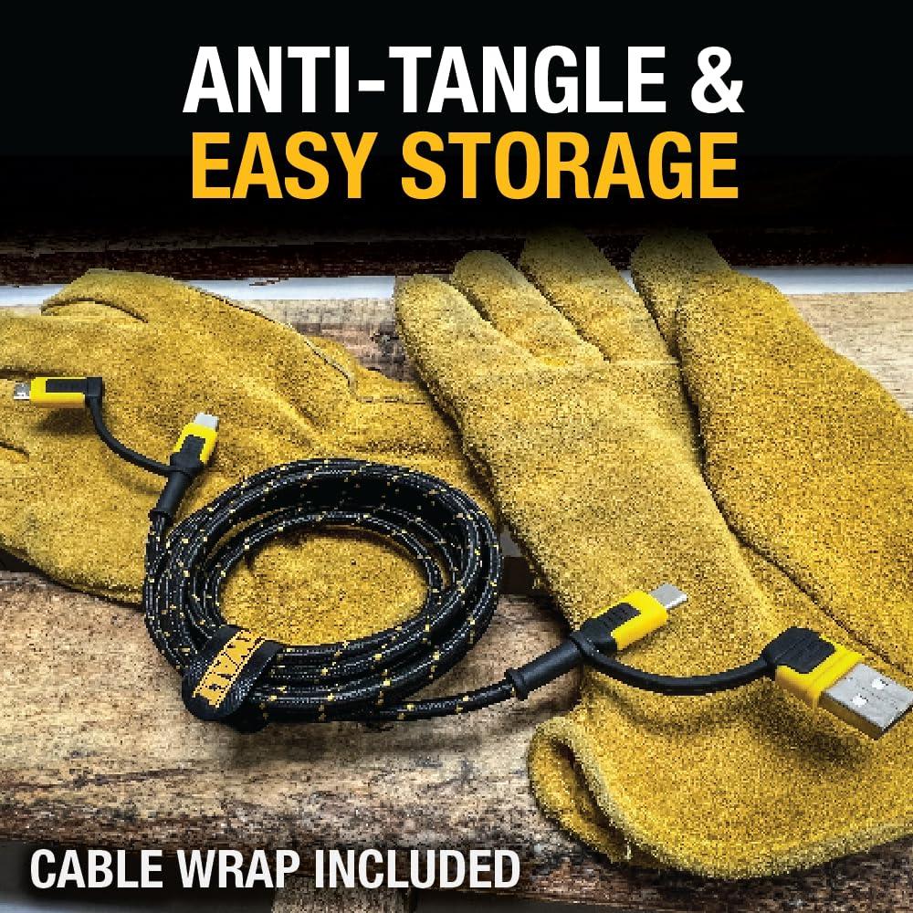Cable 4 en 1 DEWALT Tipo C/Micro USB para iPhone y Android