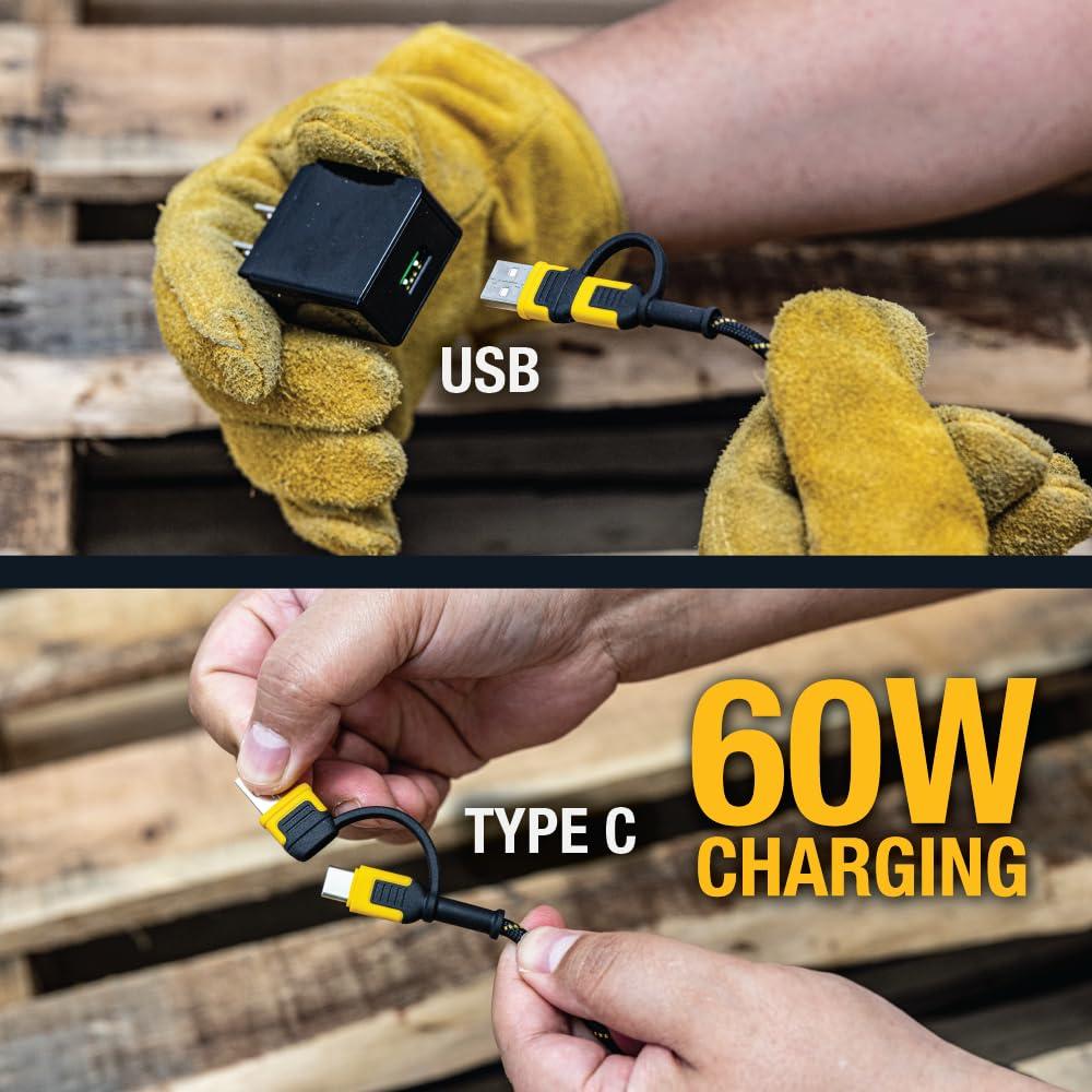 Cable 4 en 1 DEWALT Tipo C/Micro USB para iPhone y Android