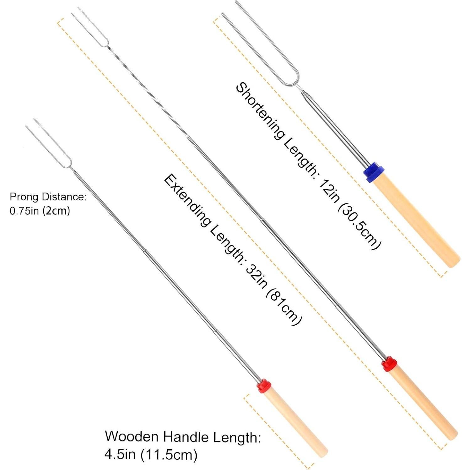 Marshmallow Roasting Sticks, Telescoping Smores Sticks for Open Fire Pit, 32 Inch Long Marshmallow Toasting Barbecue Forks S’mores Skewers for Campfire Camping Hotdog Hot Dog Bonfire Grill, 5 Pack