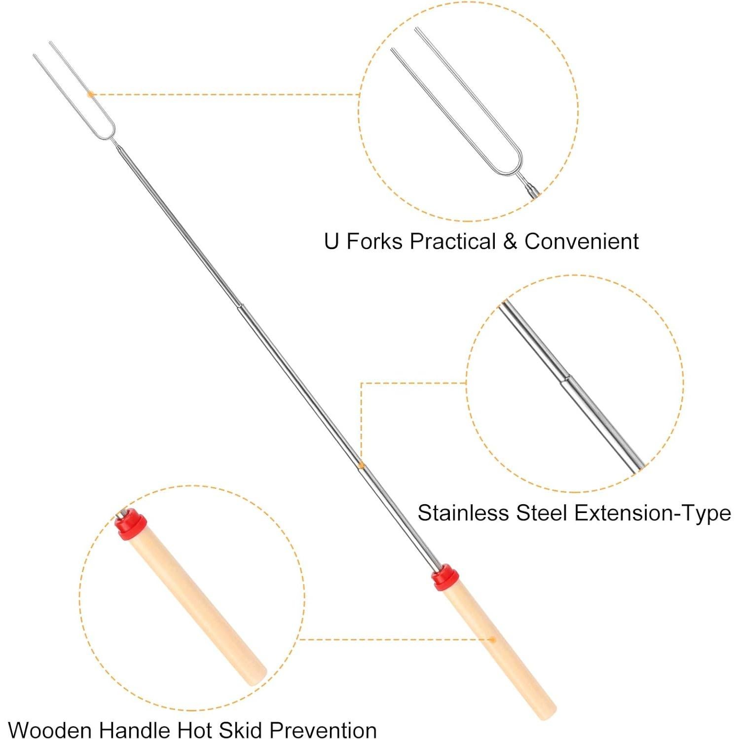 Marshmallow Roasting Sticks, Telescoping Smores Sticks for Open Fire Pit, 32 Inch Long Marshmallow Toasting Barbecue Forks S’mores Skewers for Campfire Camping Hotdog Hot Dog Bonfire Grill, 5 Pack