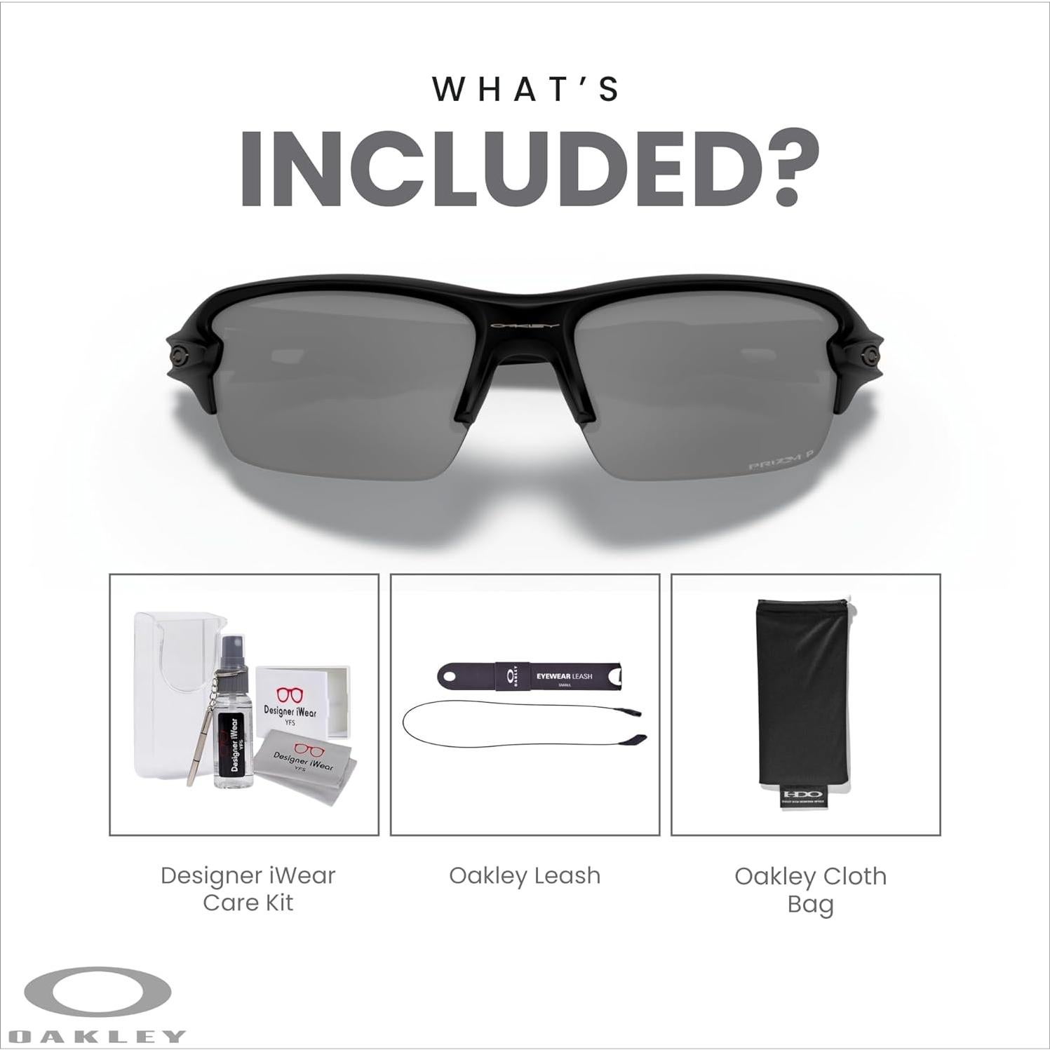 Oakley Kids Flak Xs OJ9005 Rectangle Junior Sunglasses for Boys for Girls +Designer iWear Care Kit Leash