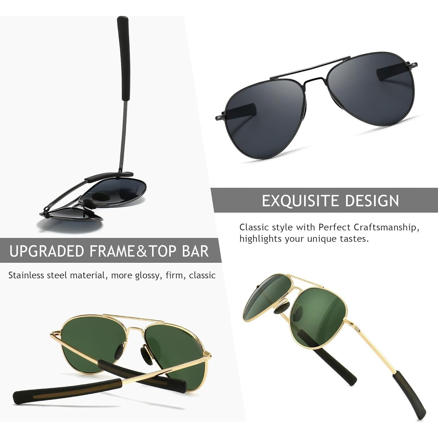 Gafas de sol aviador SUNGAIT polarizadas 100% UV400 - Paquete de 2