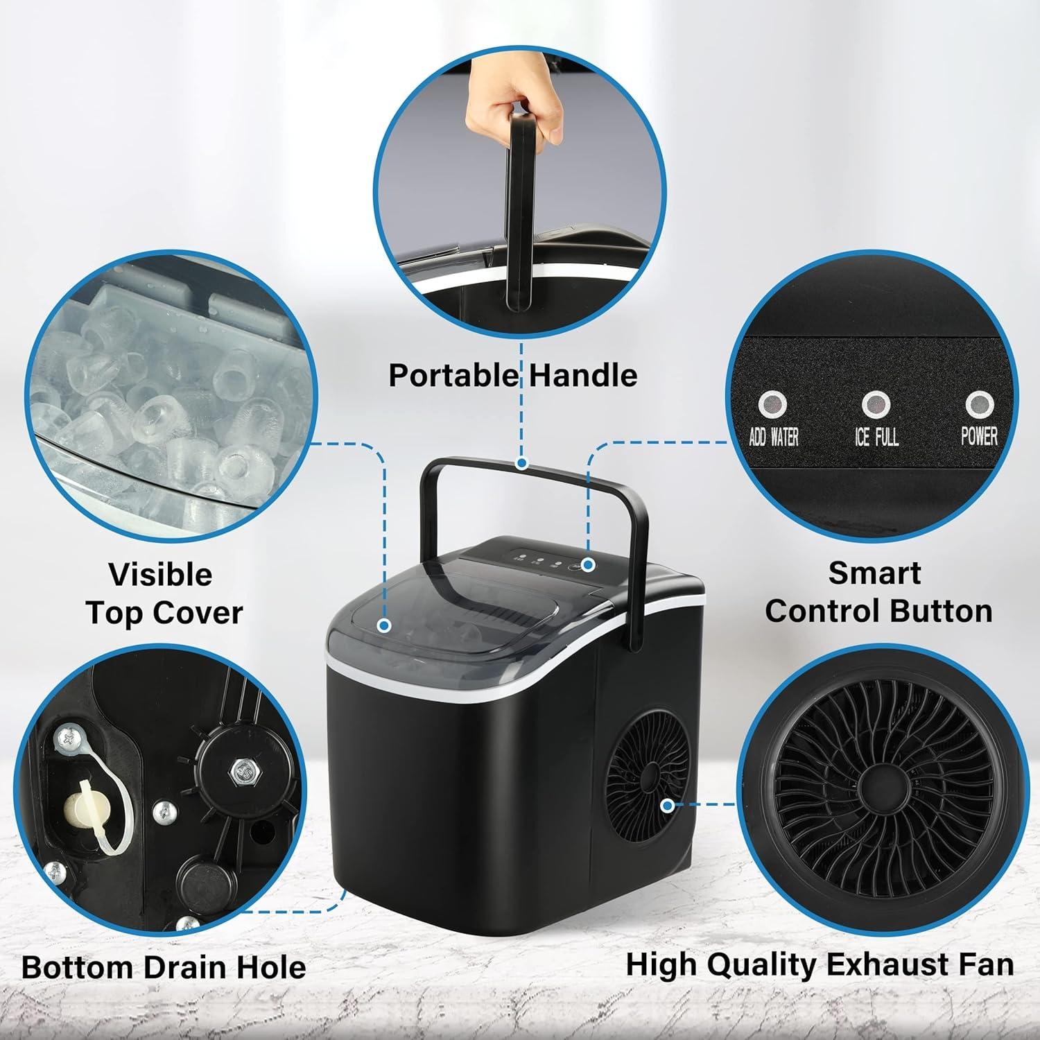 Fabricador de Hielo HealSmart 9 Cubos 6 Min Autolimpieza Negro