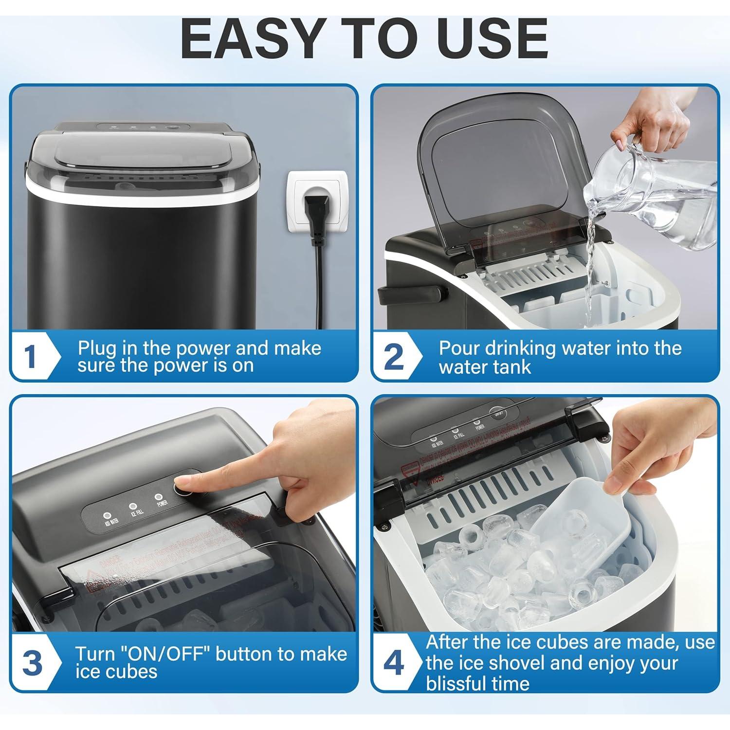 Fabricador de Hielo HealSmart 9 Cubos 6 Min Autolimpieza Negro