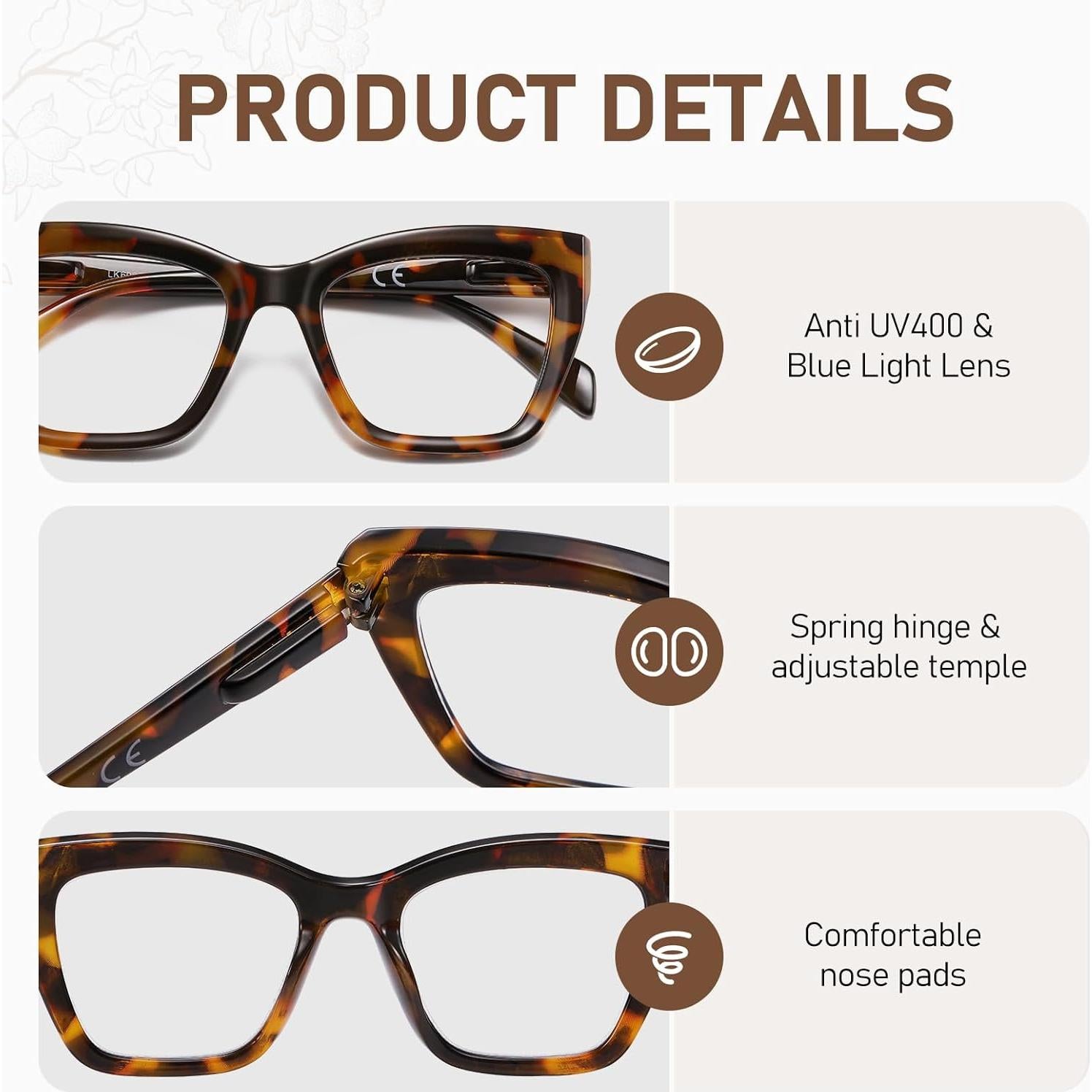 Gafas de lectura LKEYE ojo de gato 3 colores 1.75D bloqueo luz azul