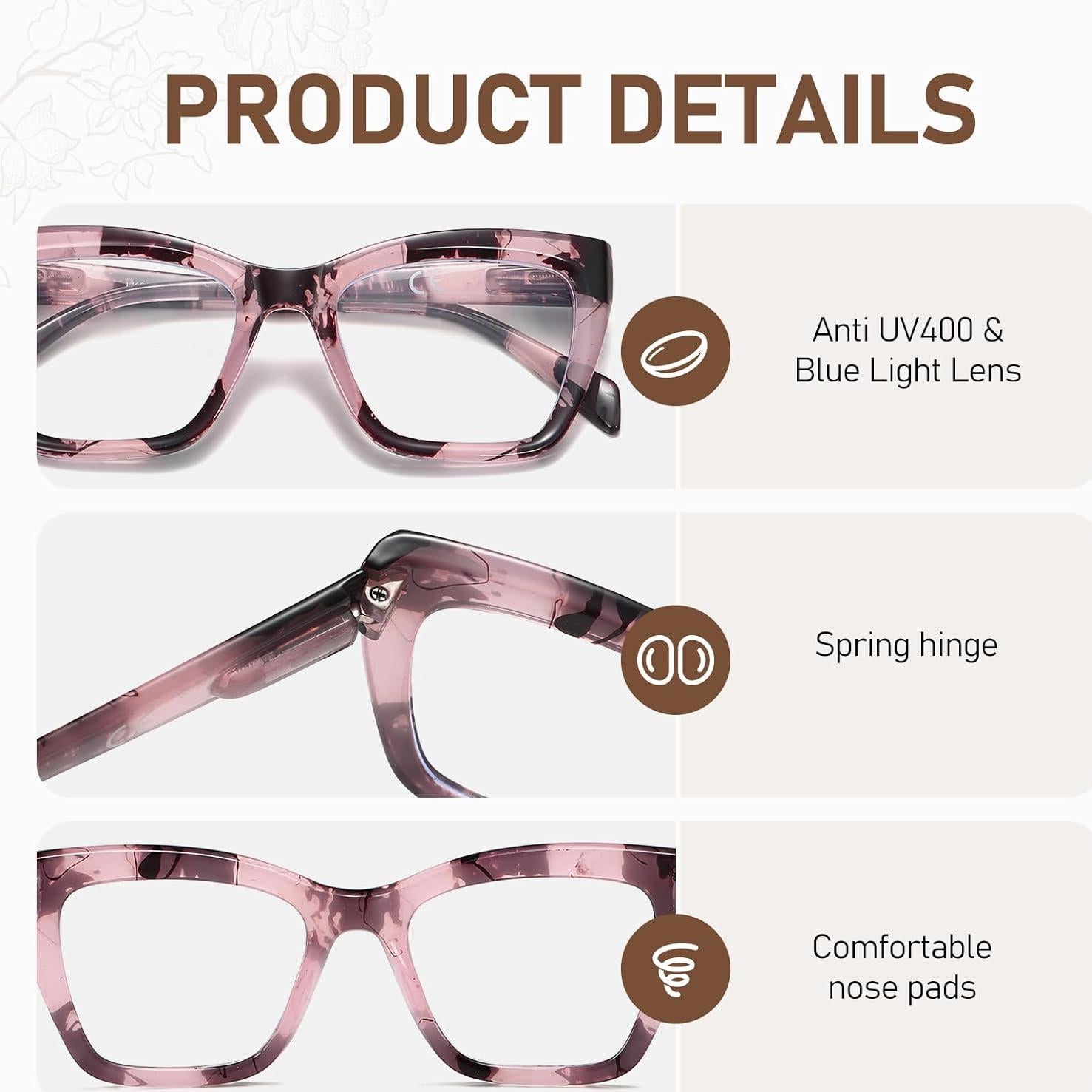 Gafas de Lectura LKEYE Set de 3 Estilo Gato Bloqueo Luz Azul