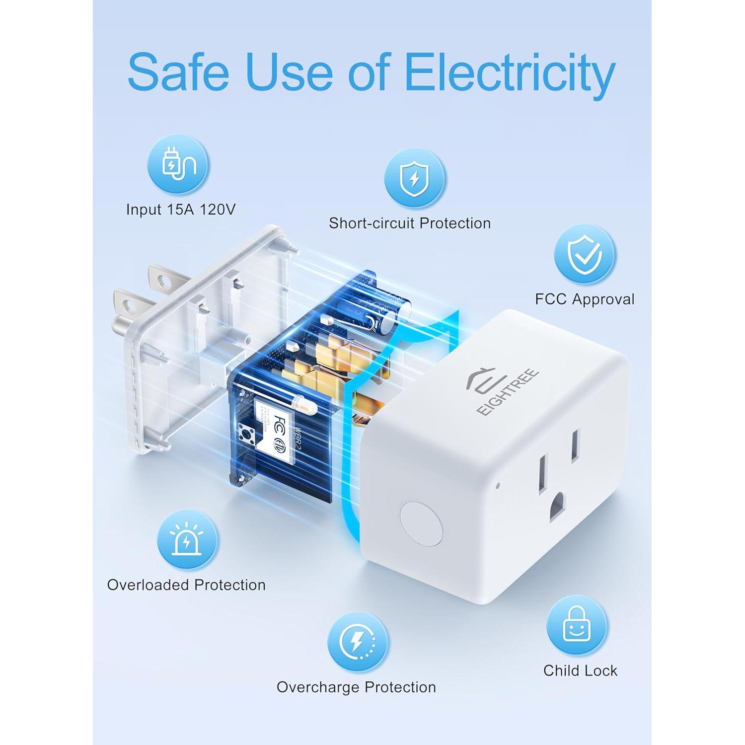 EIGHTREE Enchufe Inteligente WiFi Paquete de 4 Control Remoto