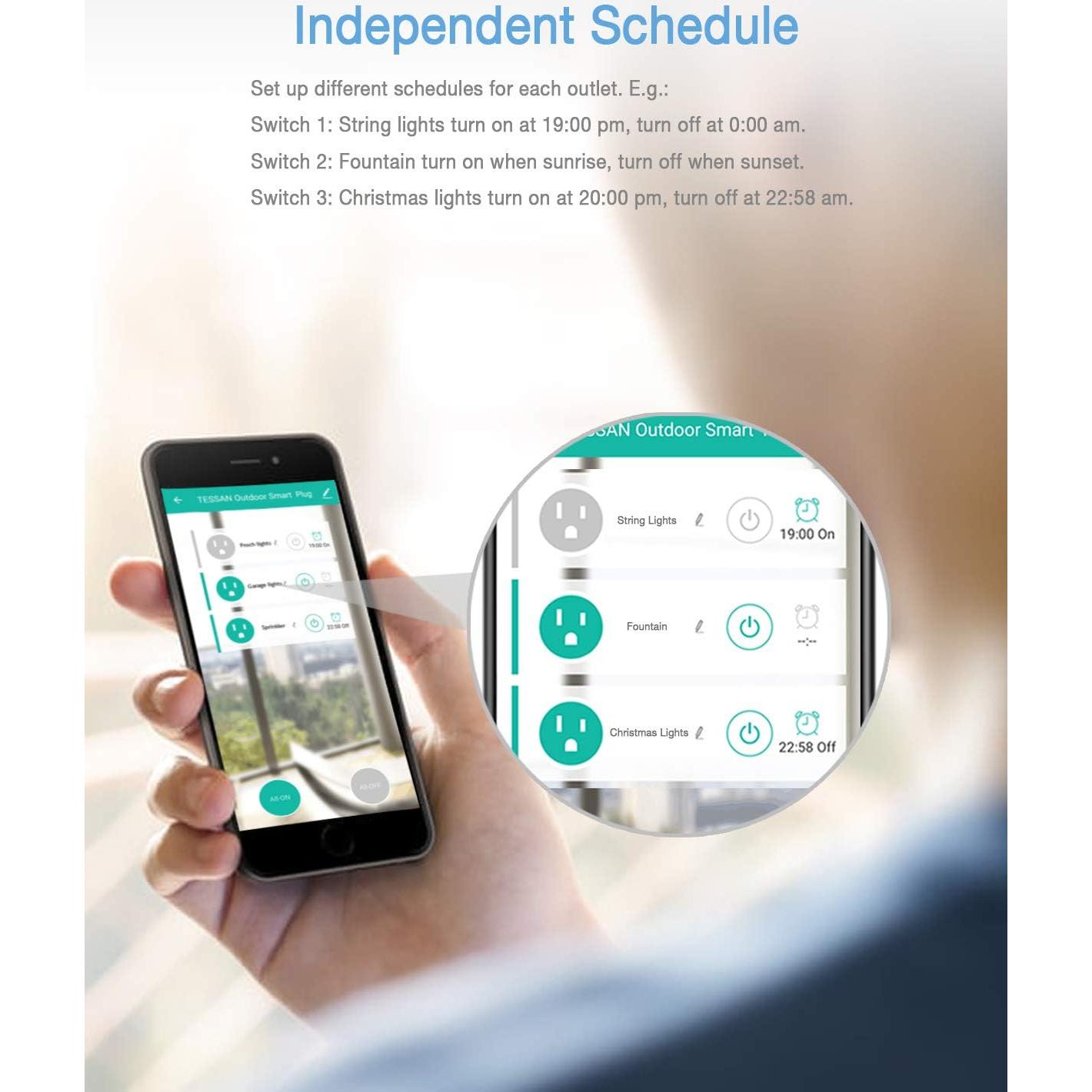 Enchufe Inteligente TESSAN IP44 3 Tomas Control WiFi