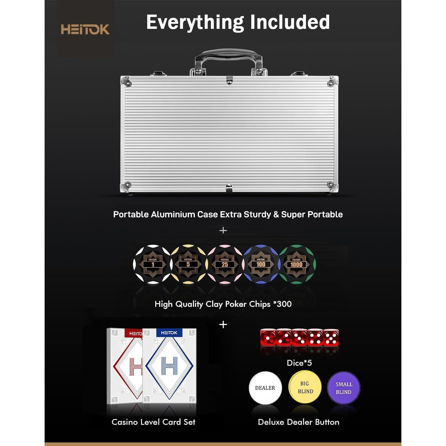 Set de Fichas de Póker HEITOK 300 Piezas con Estuche