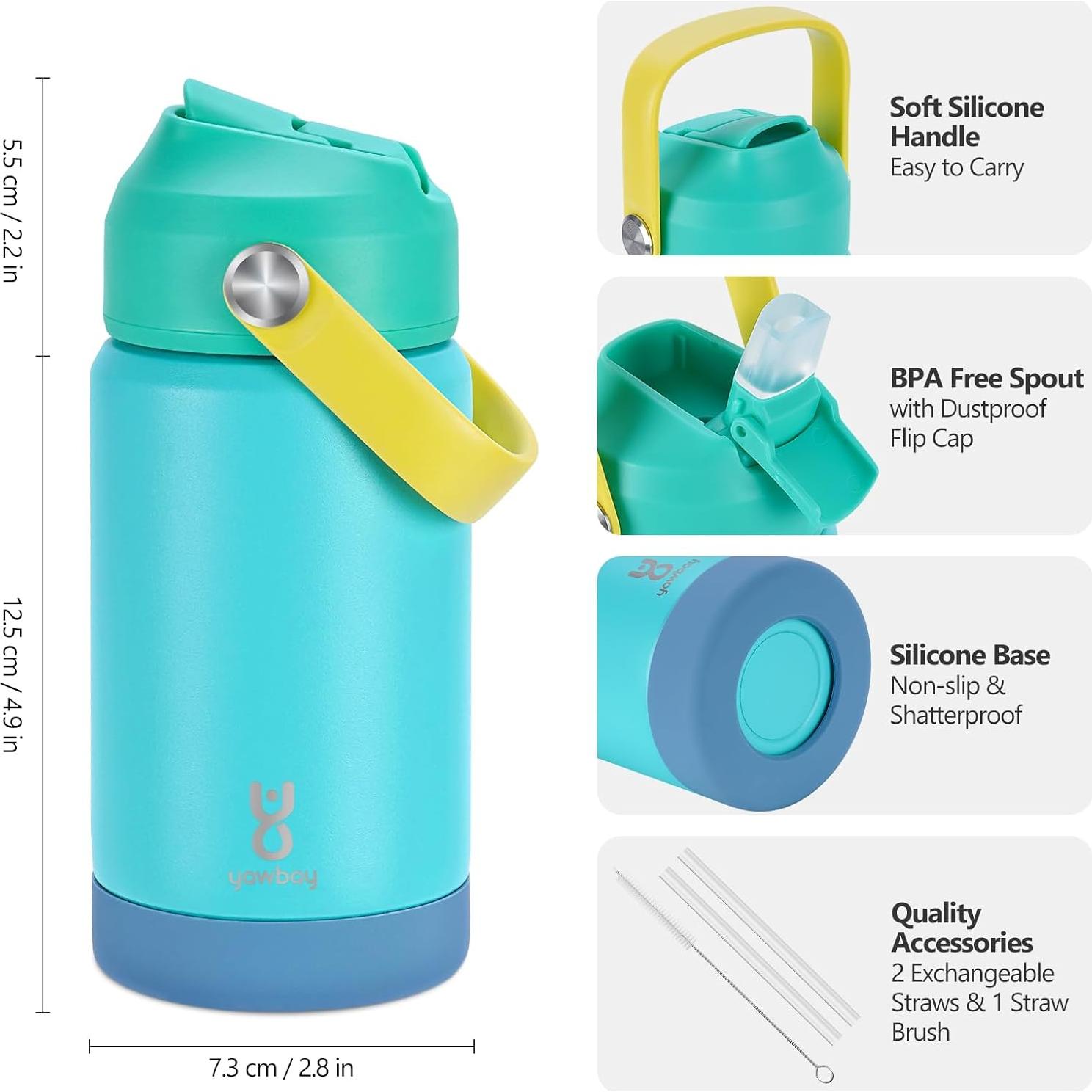 Botella de Agua Aislada Yawbay 354 ml con Tapa de Pajita