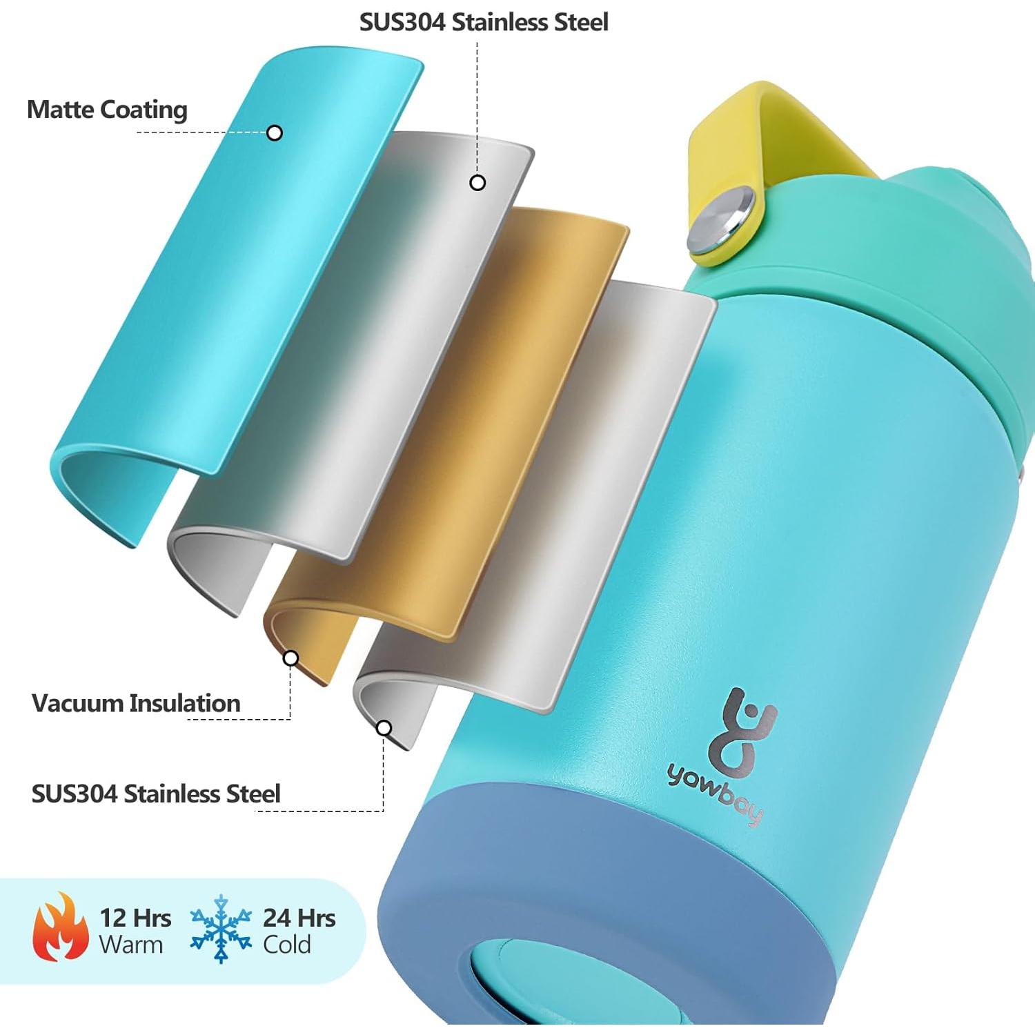 Botella de Agua Aislada Yawbay 354 ml con Tapa de Pajita