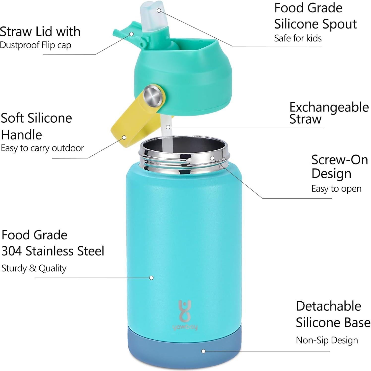 Botella de Agua Aislada Yawbay 354 ml con Tapa de Pajita