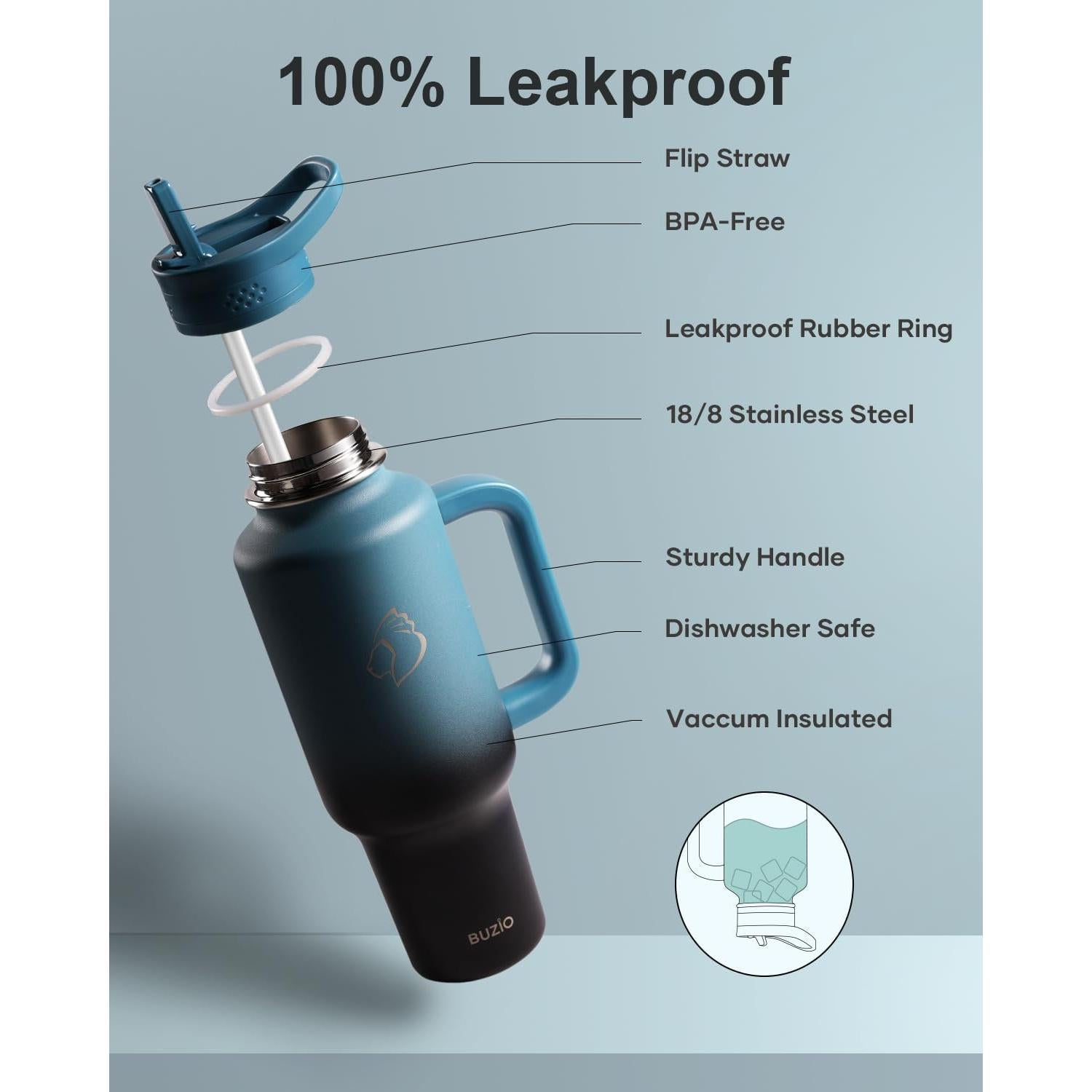 Vaso Aislado BUZIO 1.13kg 40oz con Asa y Pajilla Indigo