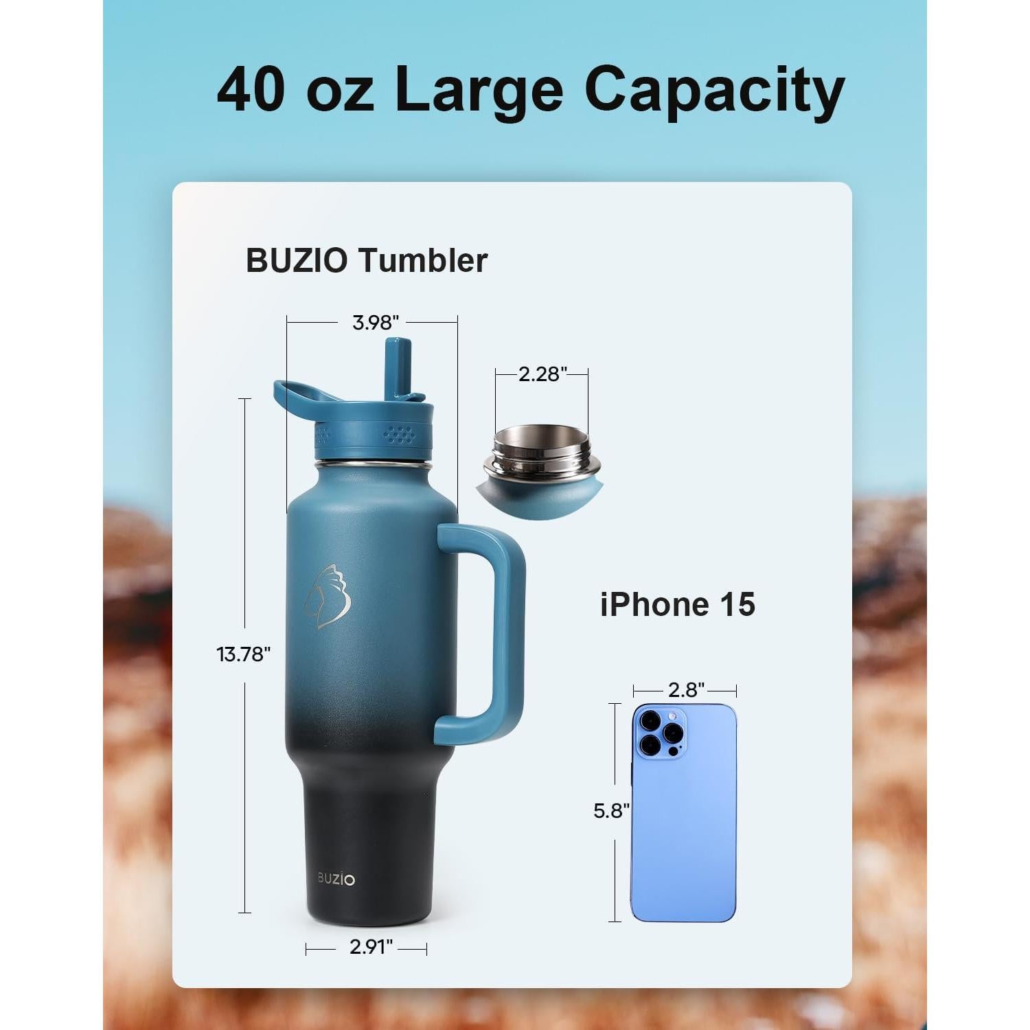 Vaso Aislado BUZIO 1.13kg 40oz con Asa y Pajilla Indigo