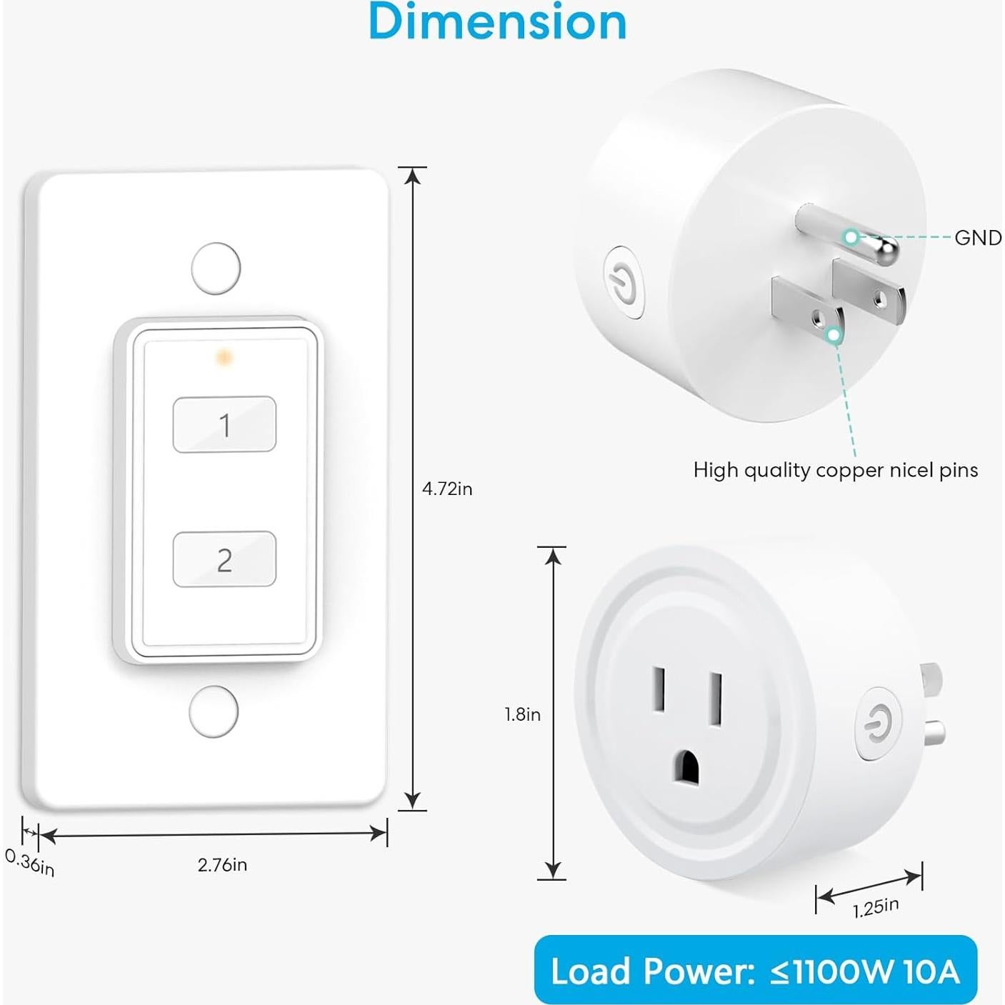 Adaptador de Enchufe Inalámbrico LoraTap Mini 2 Canales 10A
