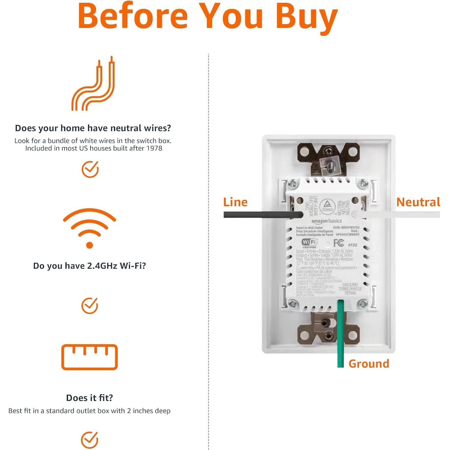 Enchufe Inteligente Amazon Basics Empotrado Wi-Fi 2.4 GHz