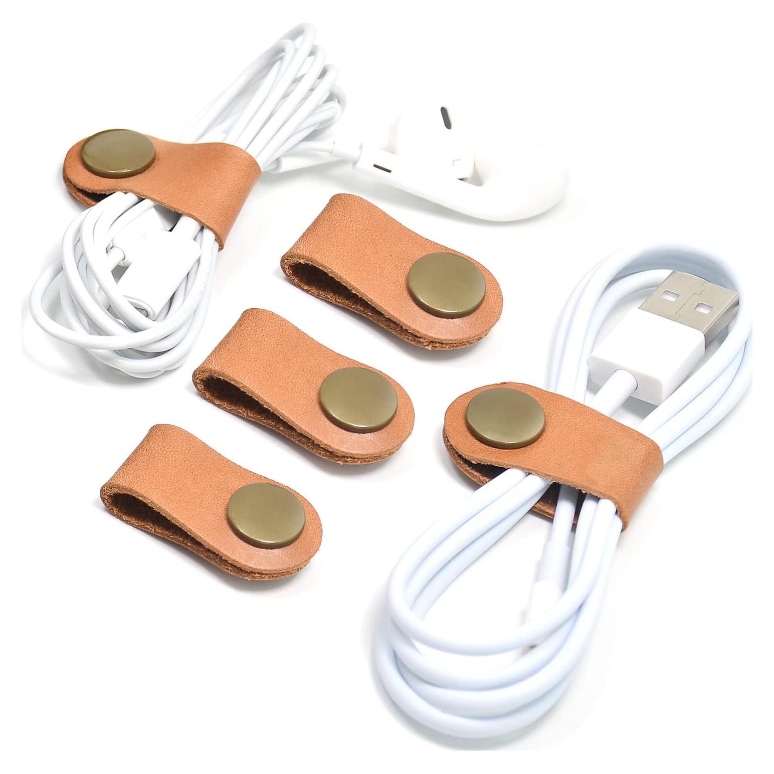 Organizador de Cables CAILLU de Cuero Marrón Claro - 5 Piezas