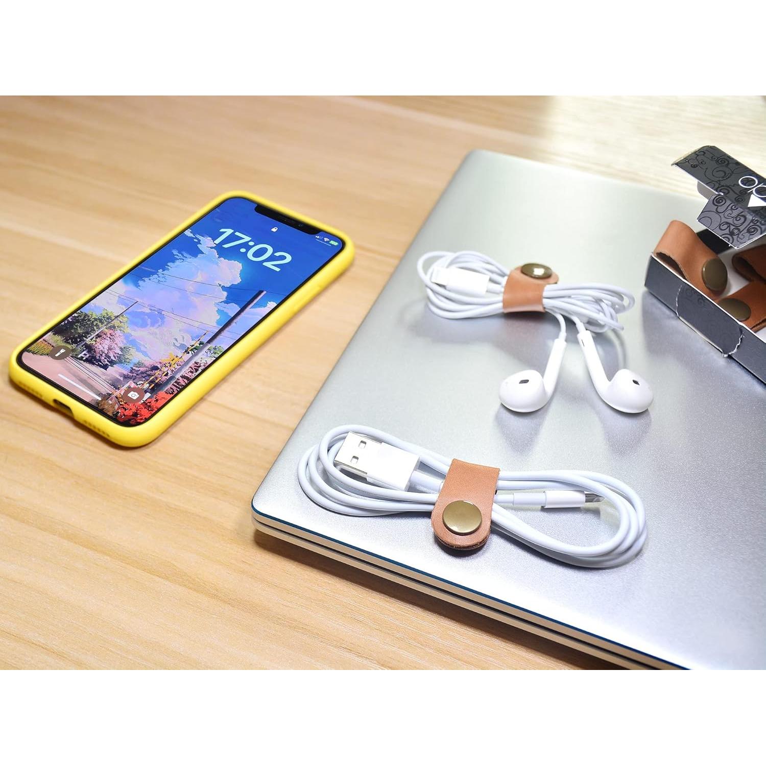 Organizador de Cables CAILLU de Cuero Marrón Claro - 5 Piezas