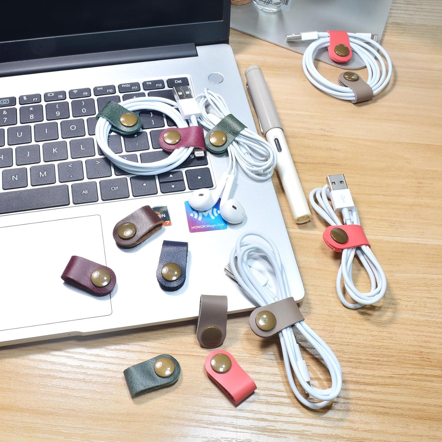 Organizador de Cables CAILLU de Cuero Marrón Claro - 5 Piezas