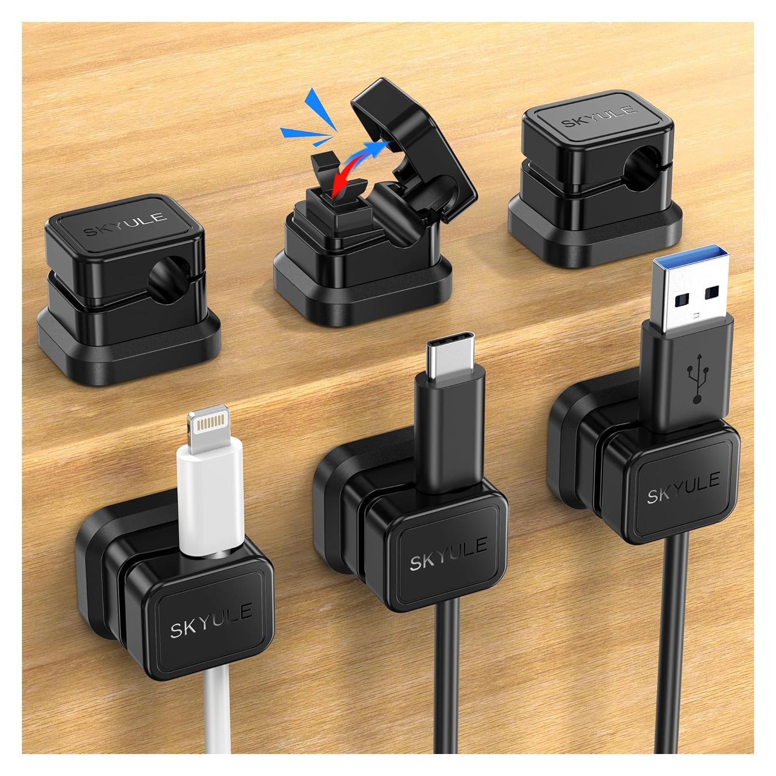 6 Organizadores de Cables SKYULE con Interruptor de Bloqueo Negro