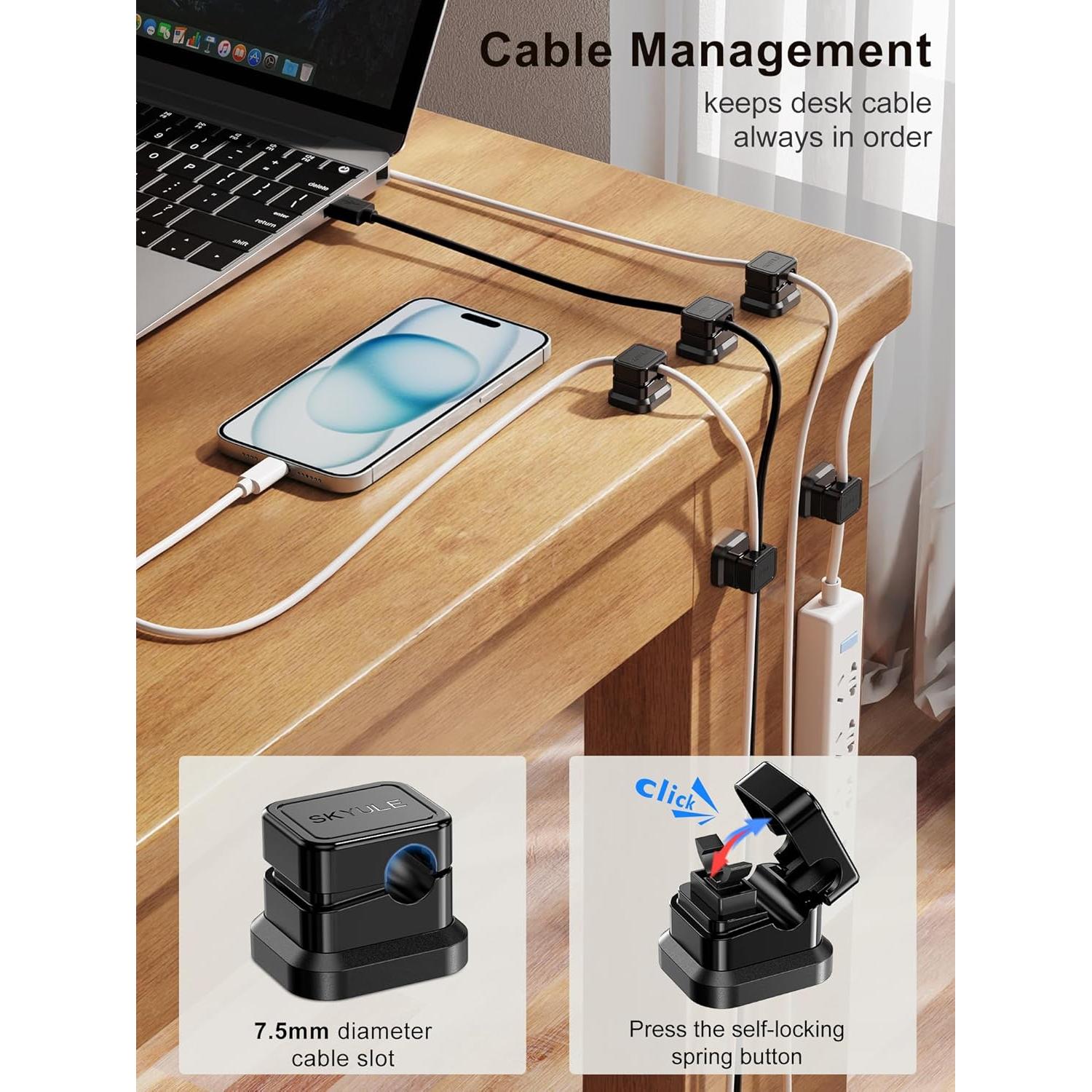 6 Organizadores de Cables SKYULE con Interruptor de Bloqueo Negro