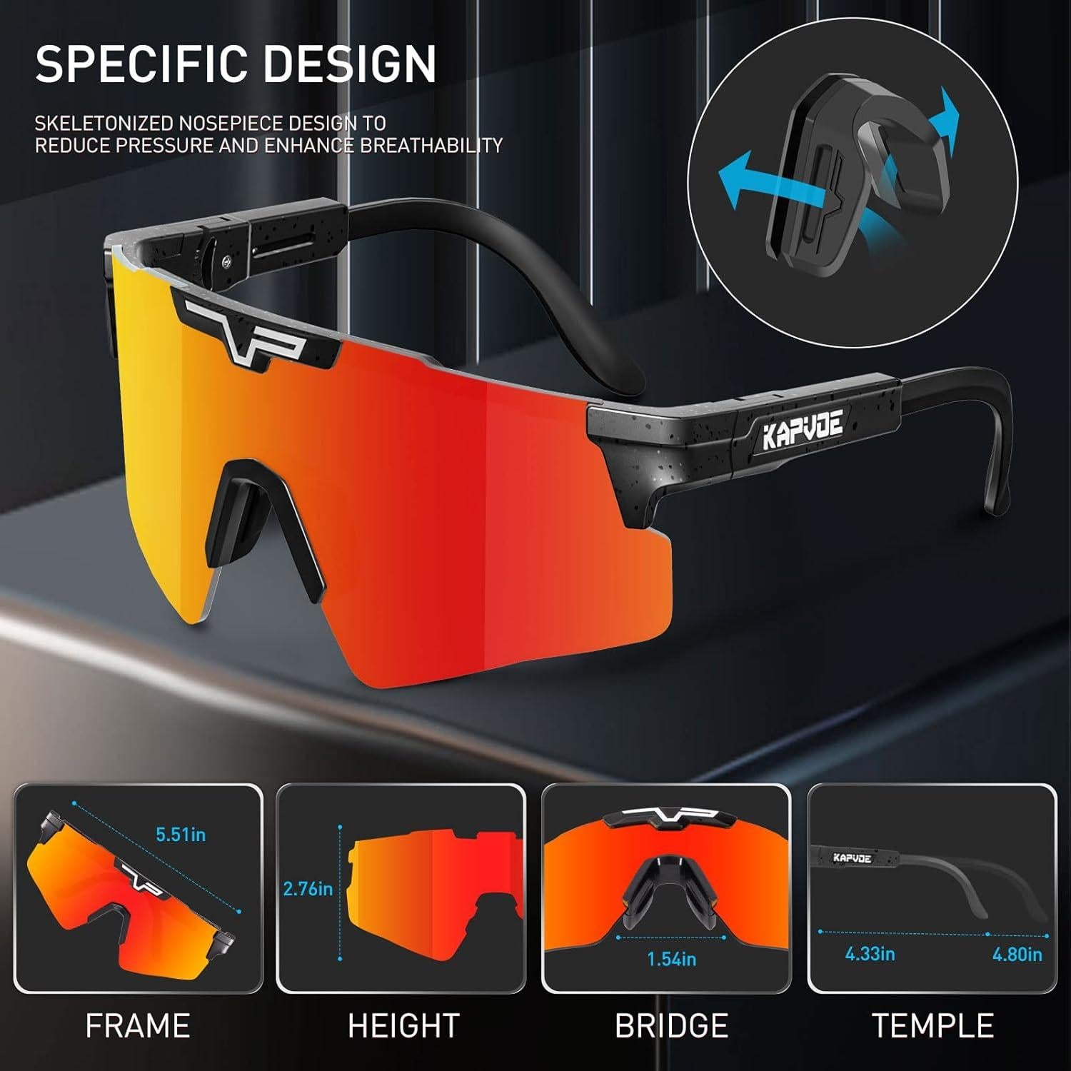 Gafas de Ciclismo KAPVOE Polarizadas UV400 Ajustables