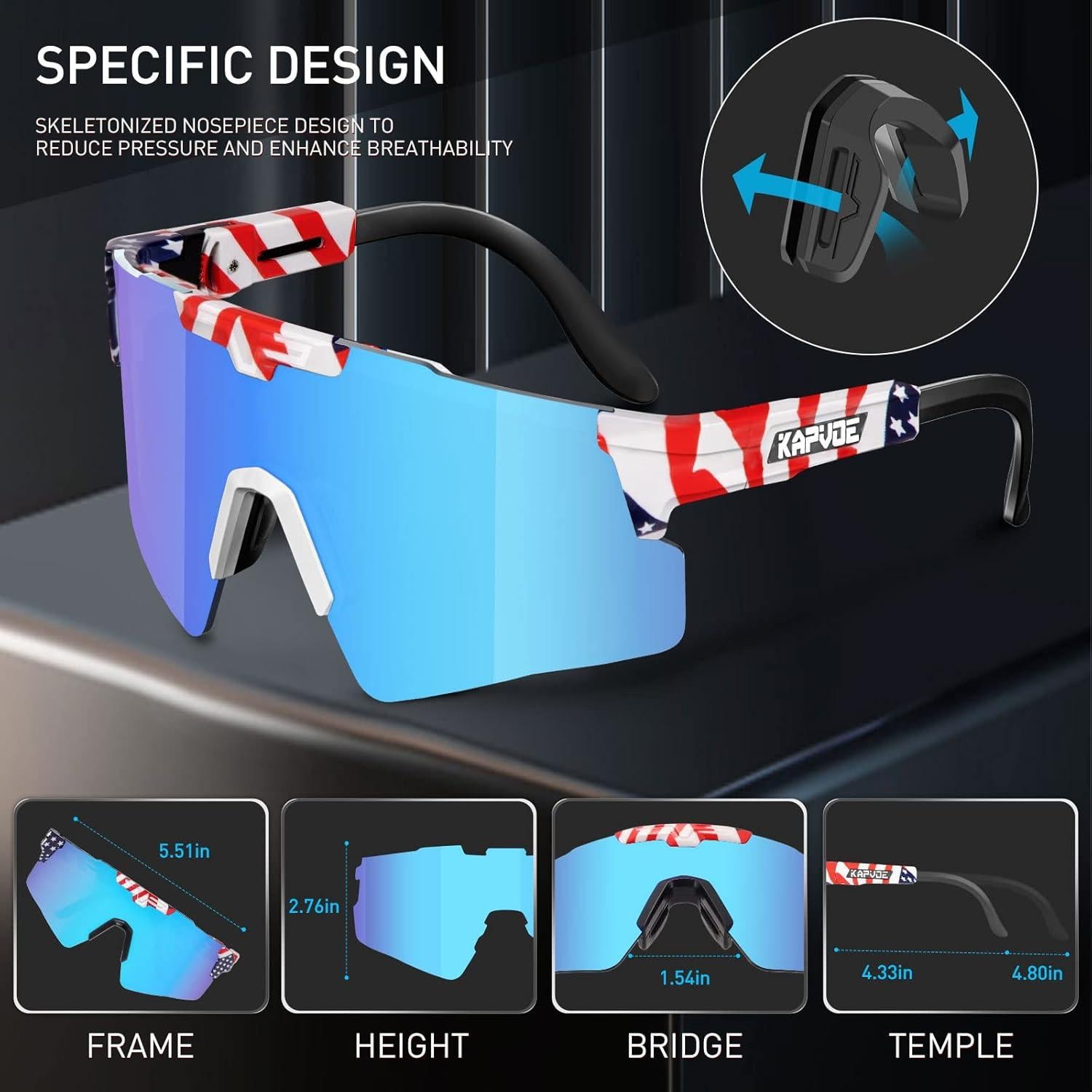 Gafas de Ciclismo KAPVOE UV400 Polarizadas Ajustables