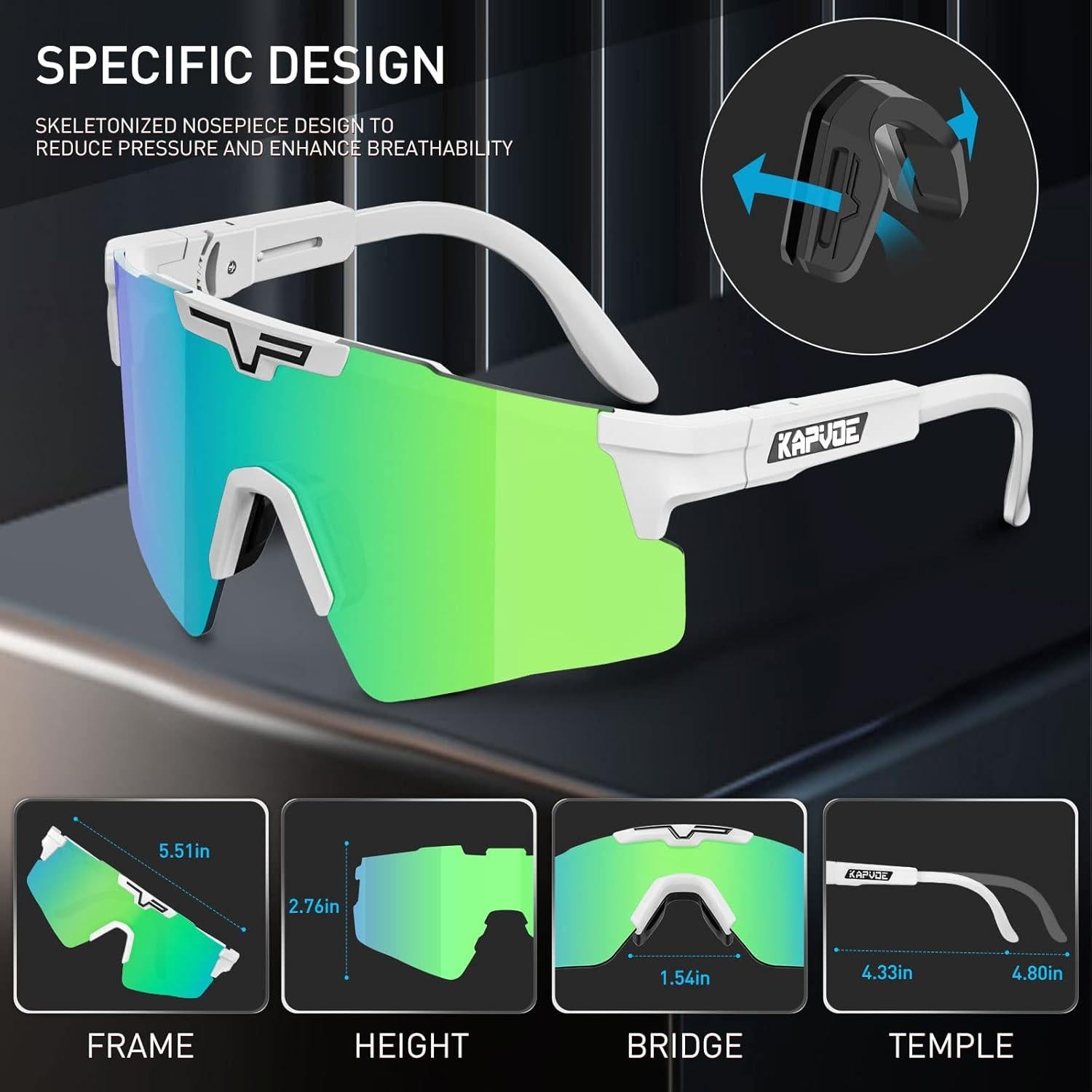 Gafas de Ciclismo KAPVOE UV400 Polarizadas Ajustables