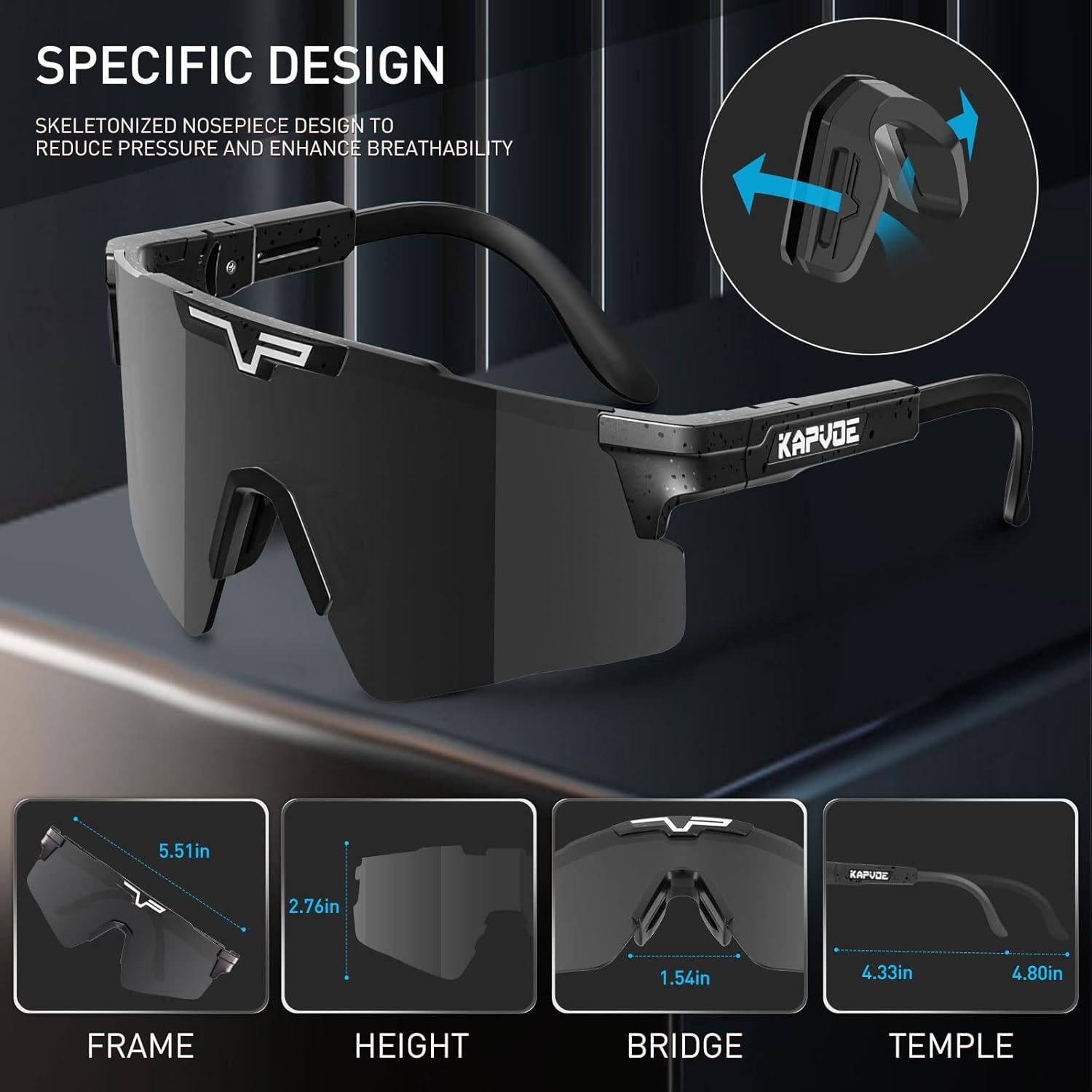 Gafas de Ciclismo KAPVOE UV400 Polarizadas Ajustables