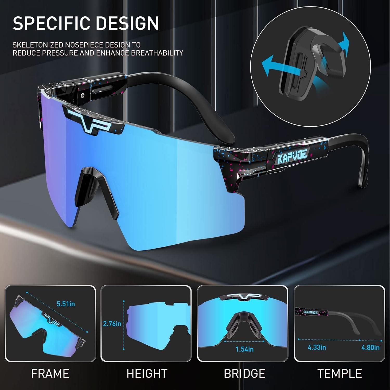 Gafas de Ciclismo KAPVOE Polarizadas UV400 Ajustables