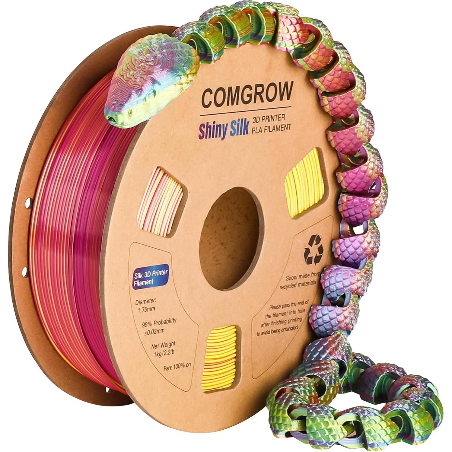 Filamento 3D Comgrow Silk PLA 1.75mm Tri-Colores 1Kg