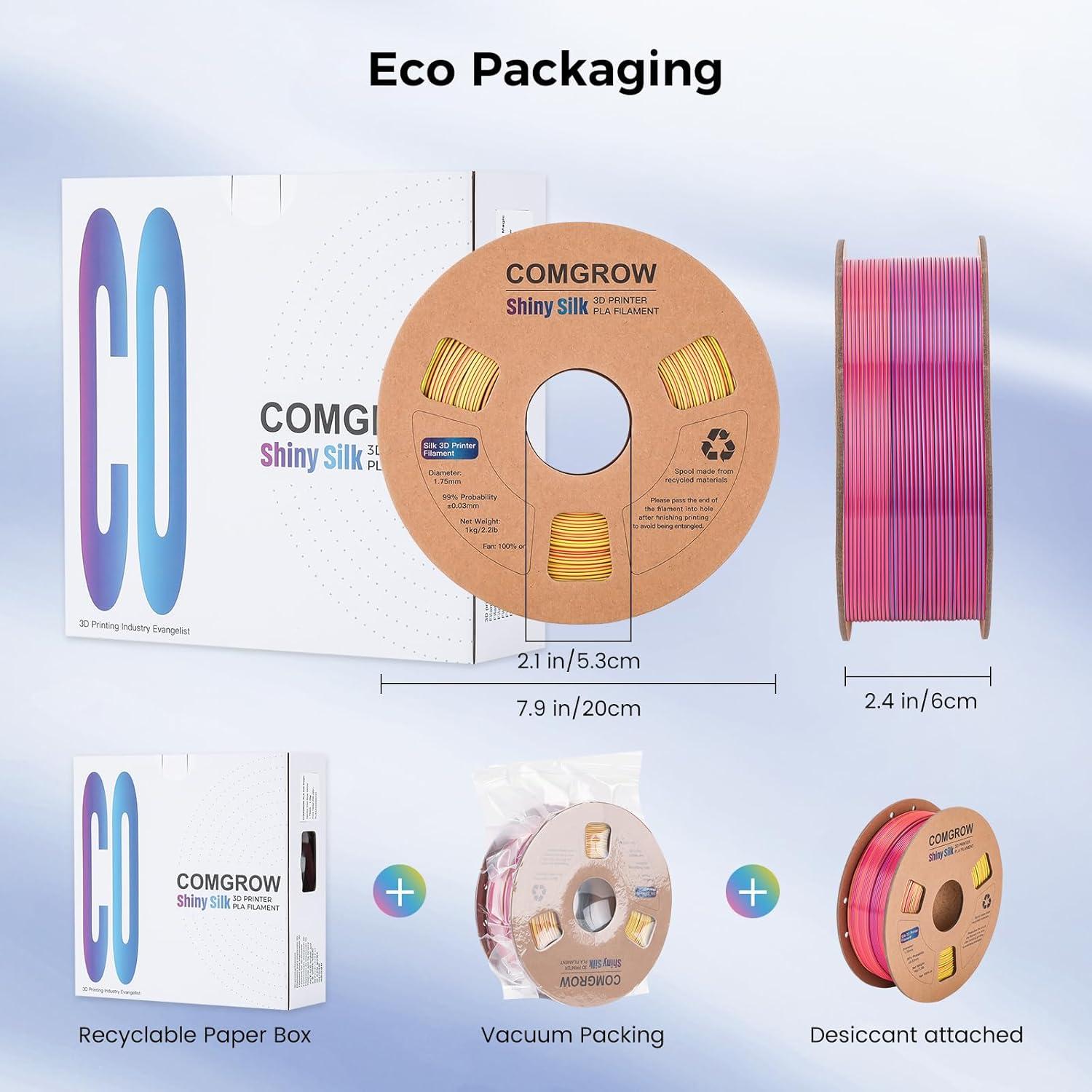 Filamento 3D Comgrow Silk PLA 1.75mm Tri-Colores 1Kg