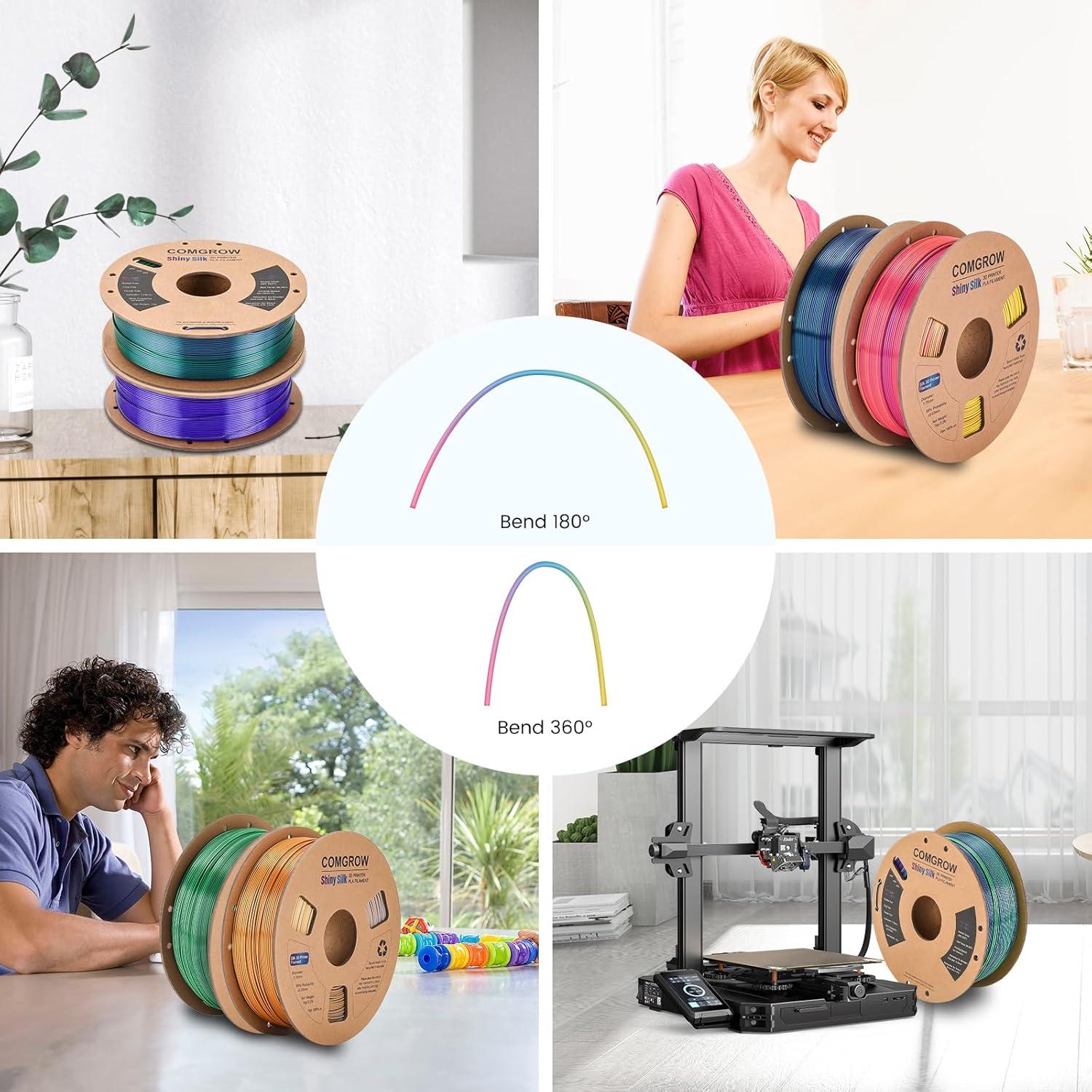 Filamento 3D Comgrow Silk PLA 1.75mm Tri-Colores 1Kg