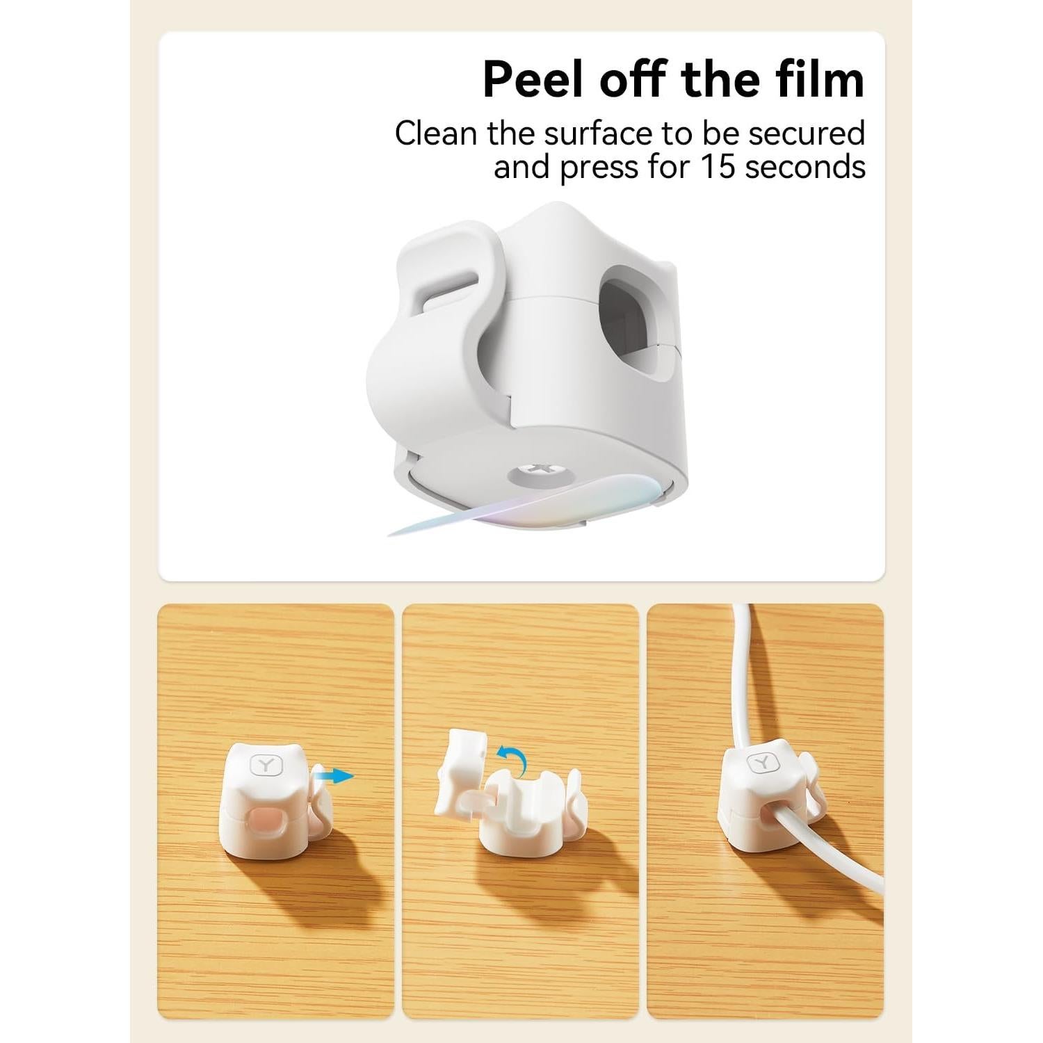 6 Clips Adhesivos para Cables Yuicolili - Organizador Blanco