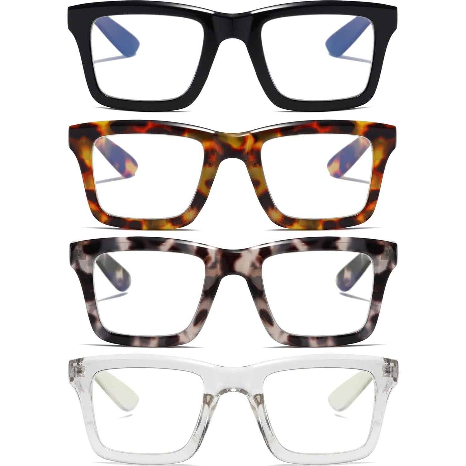 Paquete de 4 Gafas de Lectura ZXYOO Cuadradas Anti Luz Azul