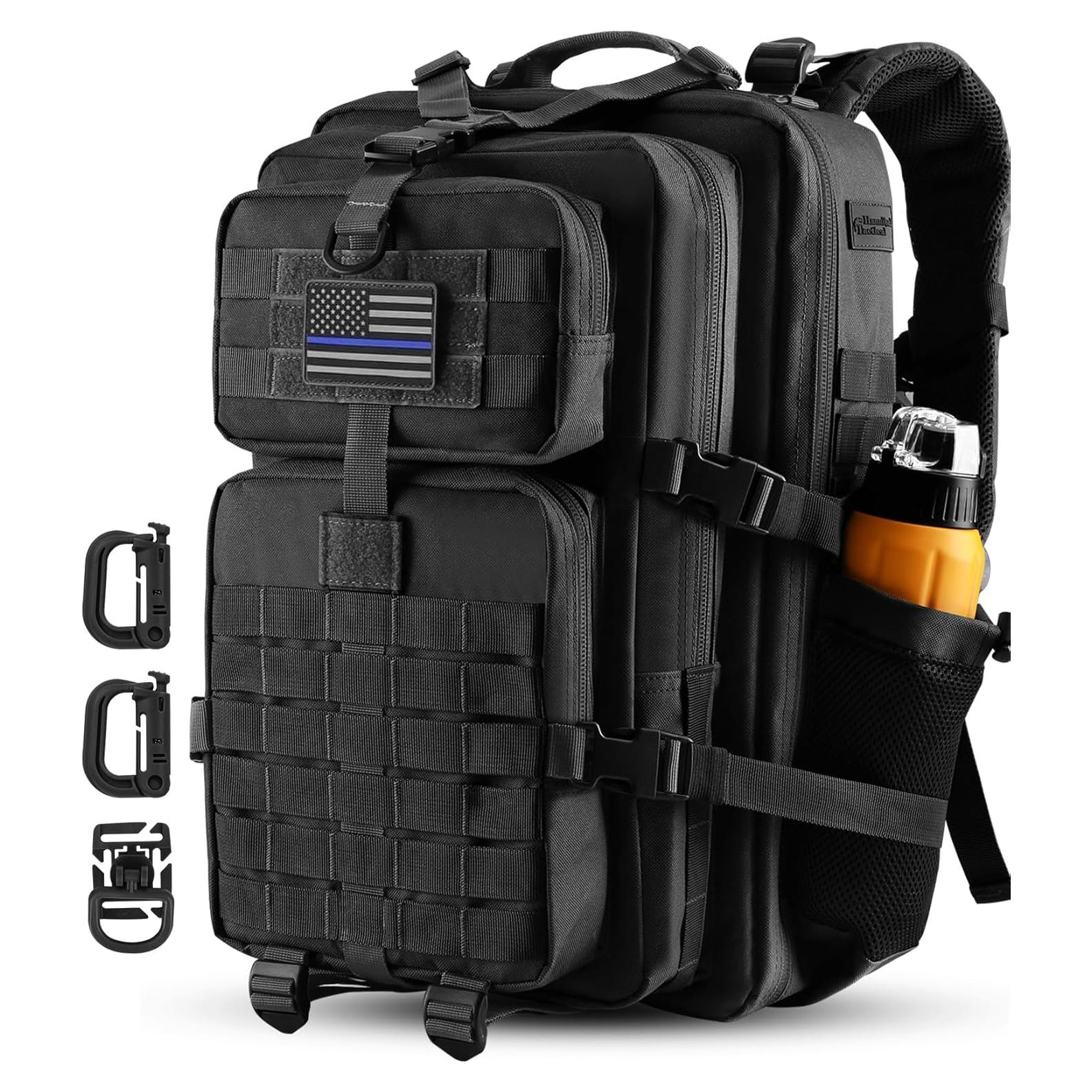 Mochila Táctica Militar 45L MOLLE Negra con Soporte de Botella