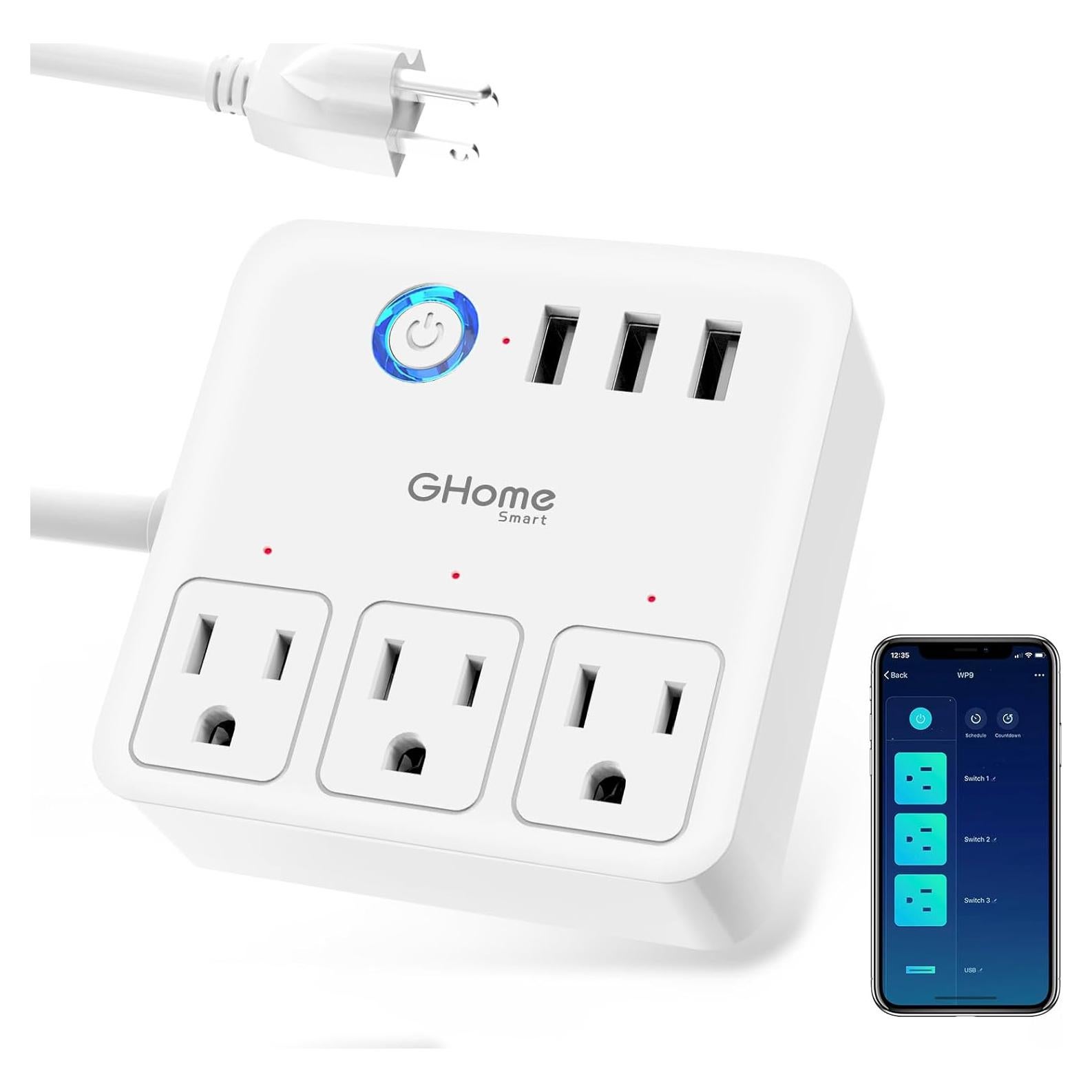 GHome Tira de Energía Inteligente 3 USB 3 Enchufes Controlados