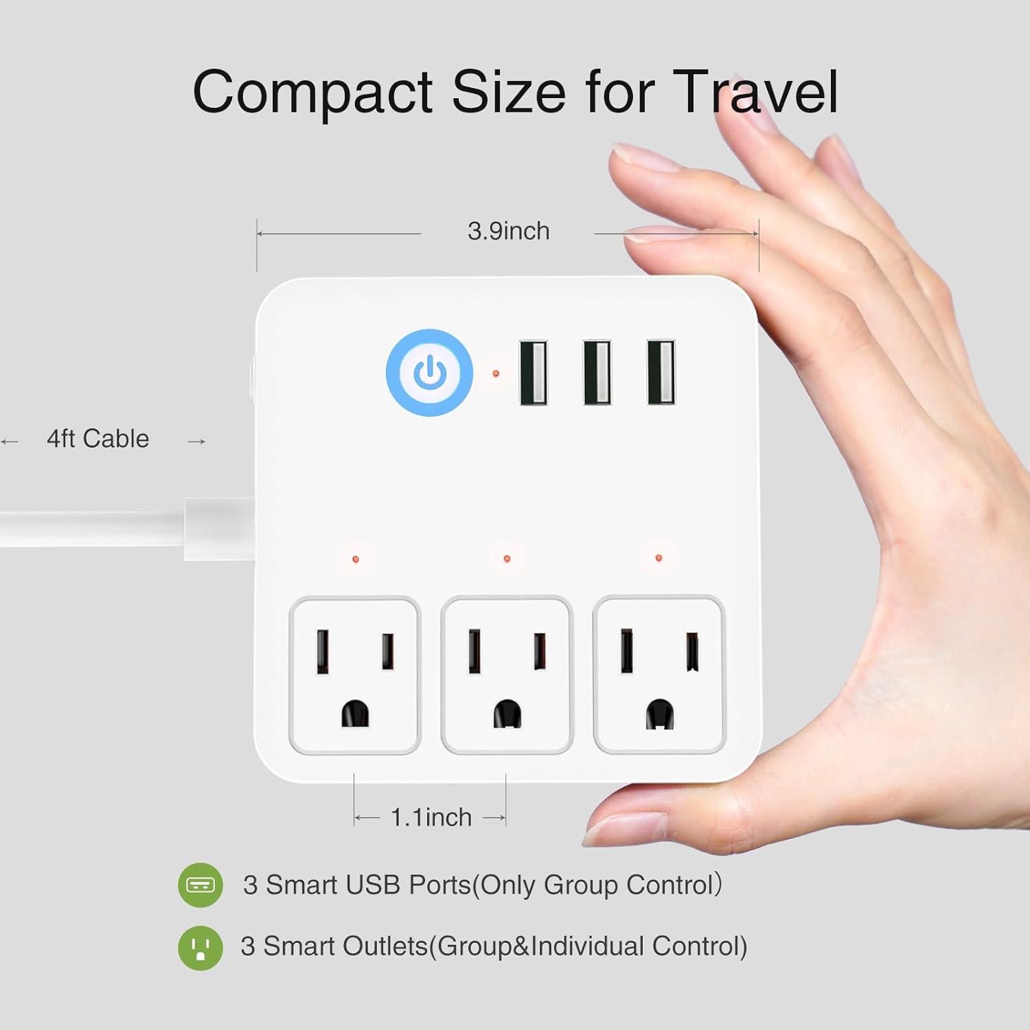GHome Tira de Energía Inteligente 3 USB 3 Enchufes Controlados