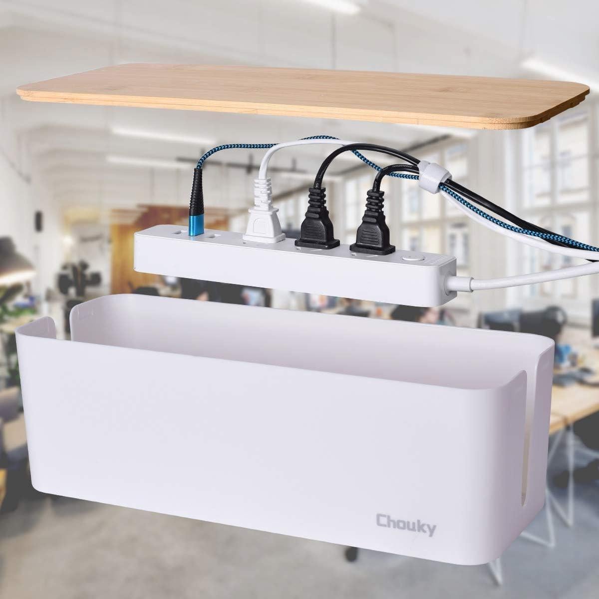 Paquete 2 Cajas Gestión Cables Chouky Madera Blanco