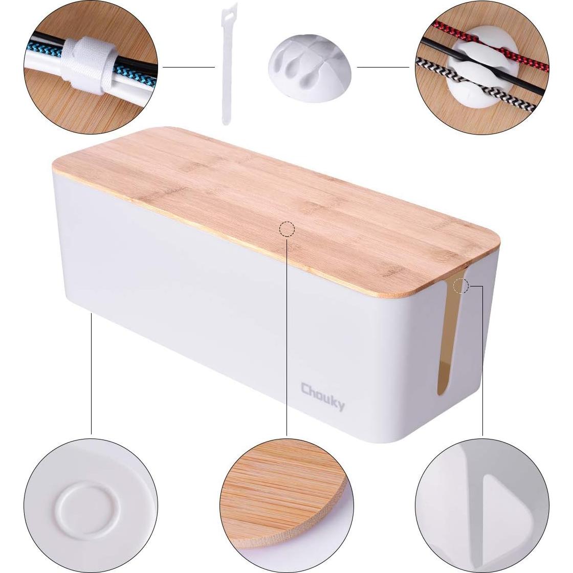 Paquete 2 Cajas Gestión Cables Chouky Madera Blanco