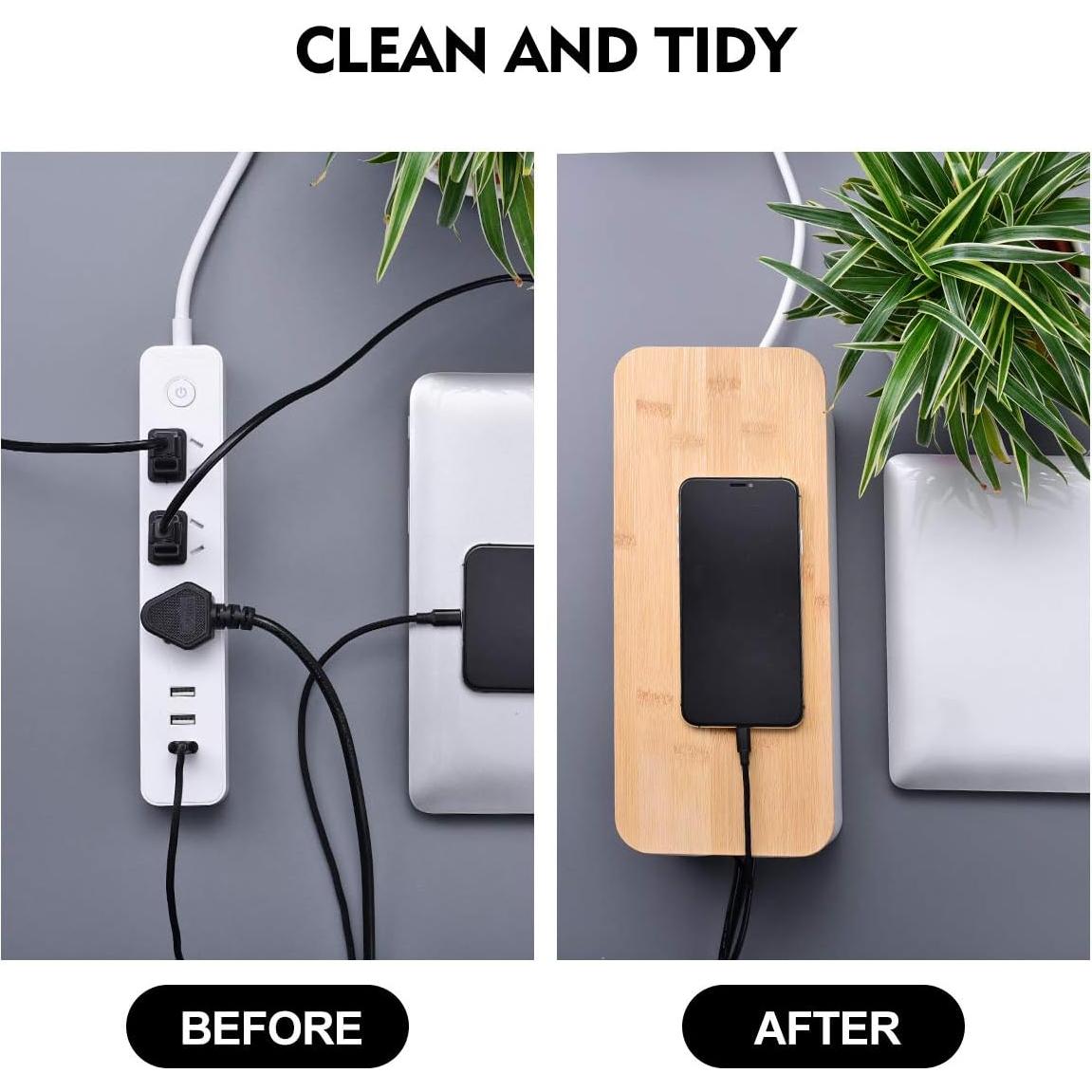 Paquete 2 Cajas Gestión Cables Chouky Madera Blanco