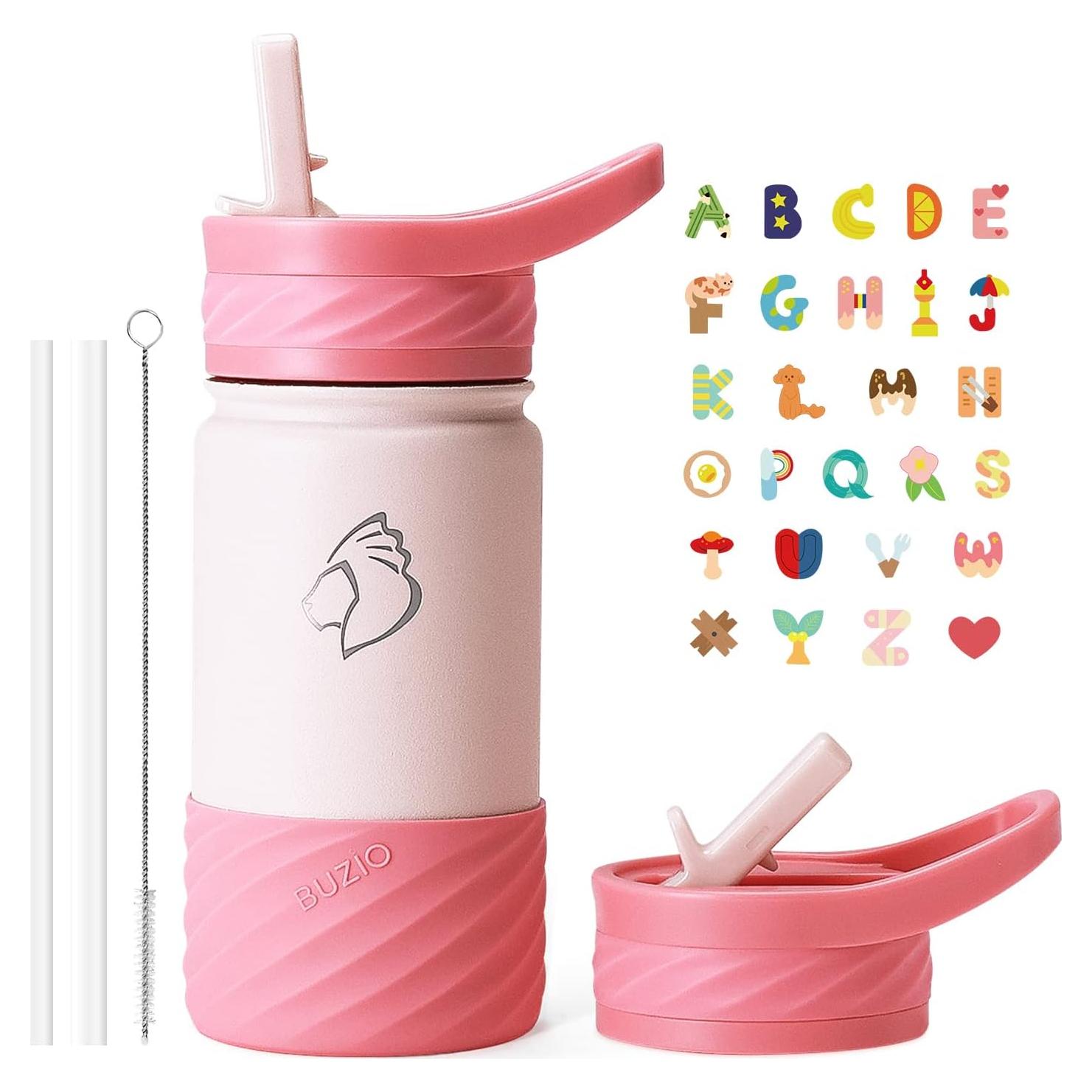 Botella de Agua Aislada BUZIO 396ml Rosa con Popote