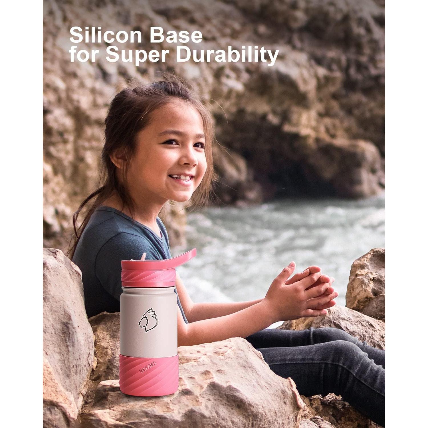 Botella de Agua Aislada BUZIO 396ml Rosa con Popote