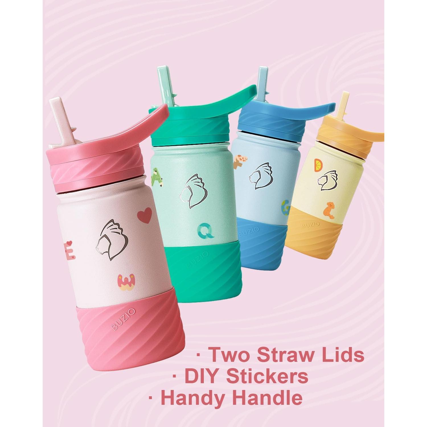 Botella de Agua Aislada BUZIO 396ml Rosa con Popote