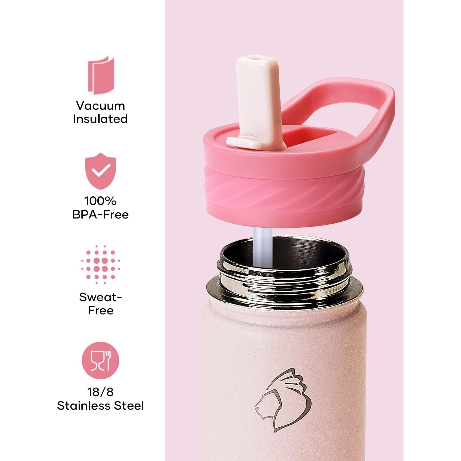 Botella de Agua Aislada BUZIO 396ml Rosa con Popote