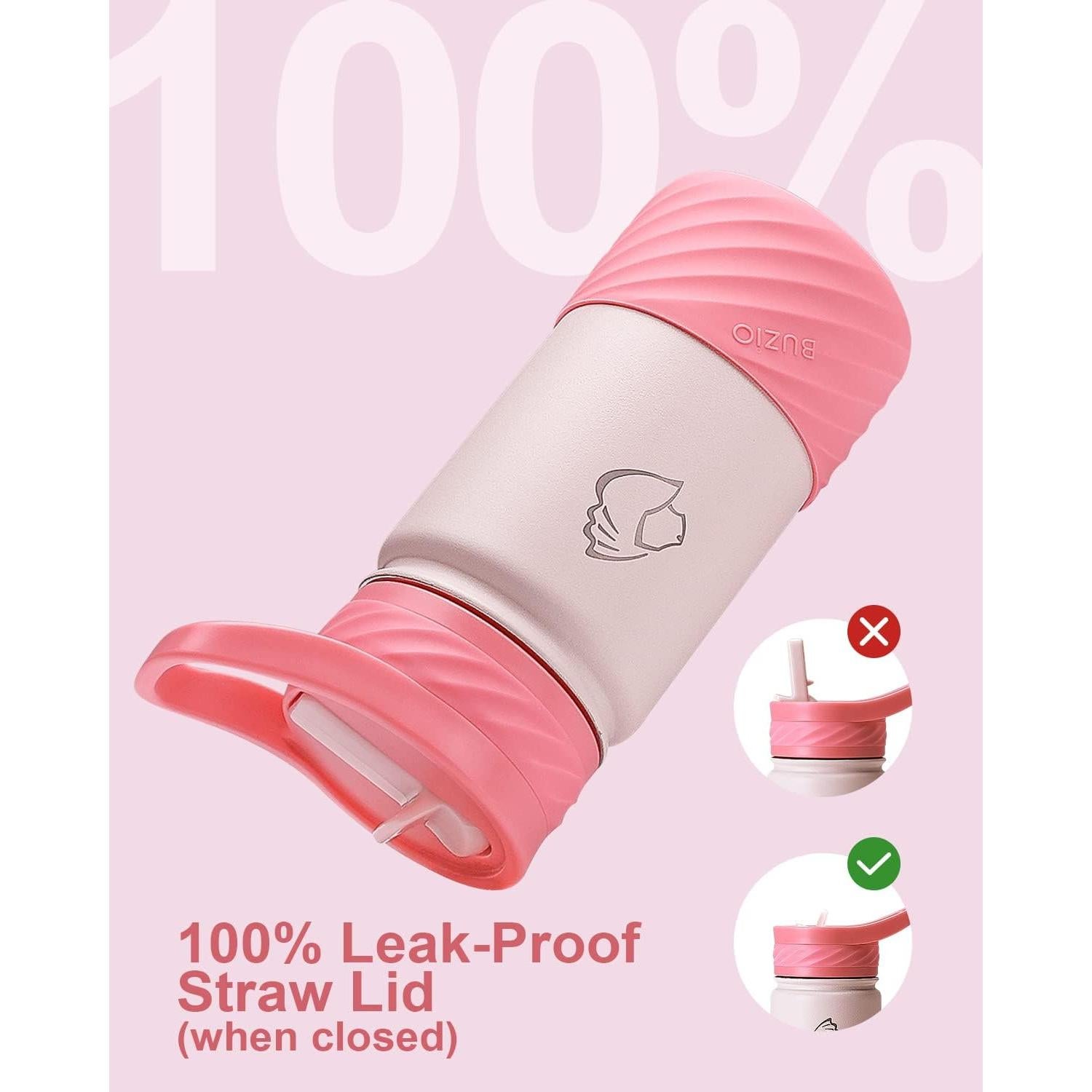 Botella de Agua Aislada BUZIO 396ml Rosa con Popote