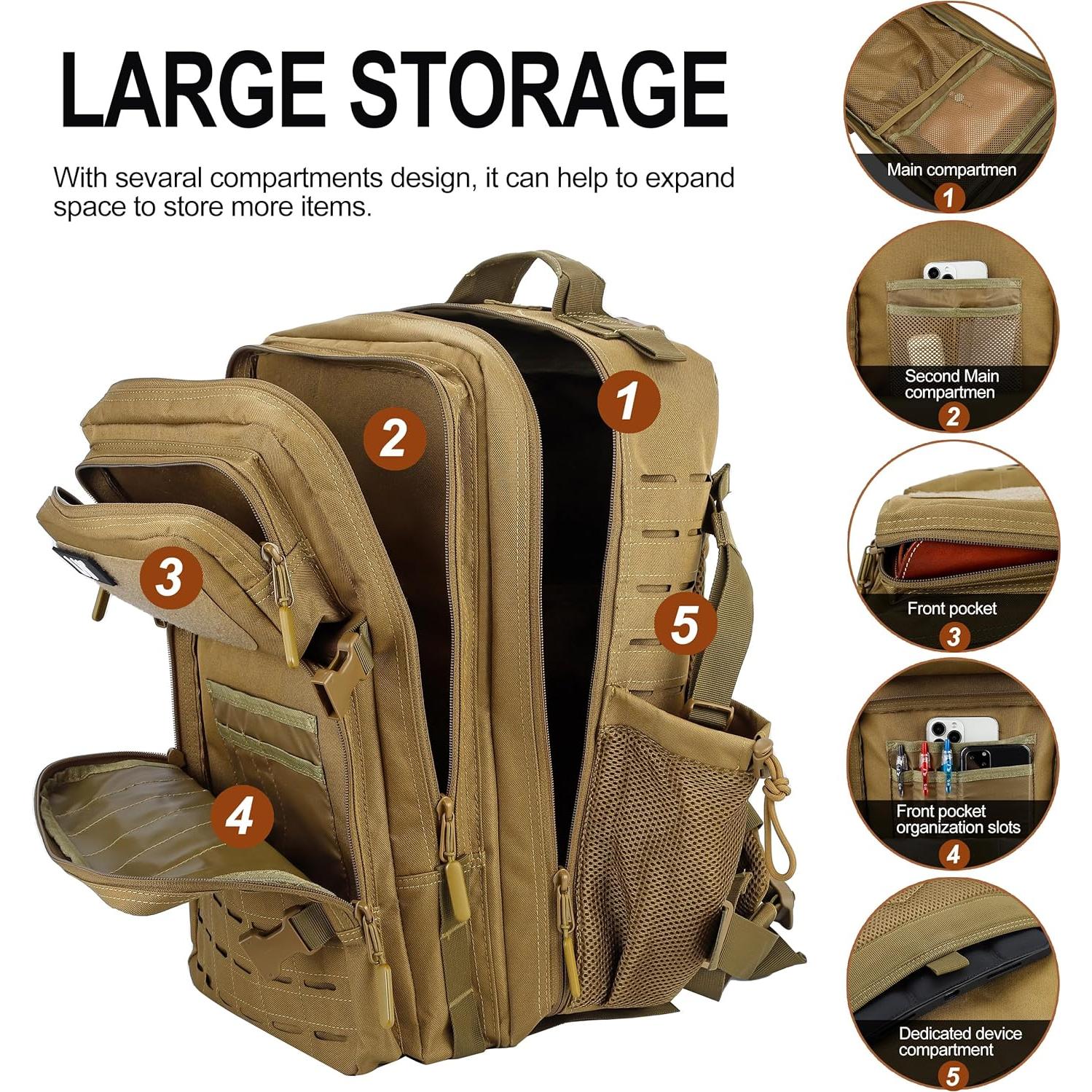 Mochila Táctica Militar LHI 45L Impermeable para 3 Días